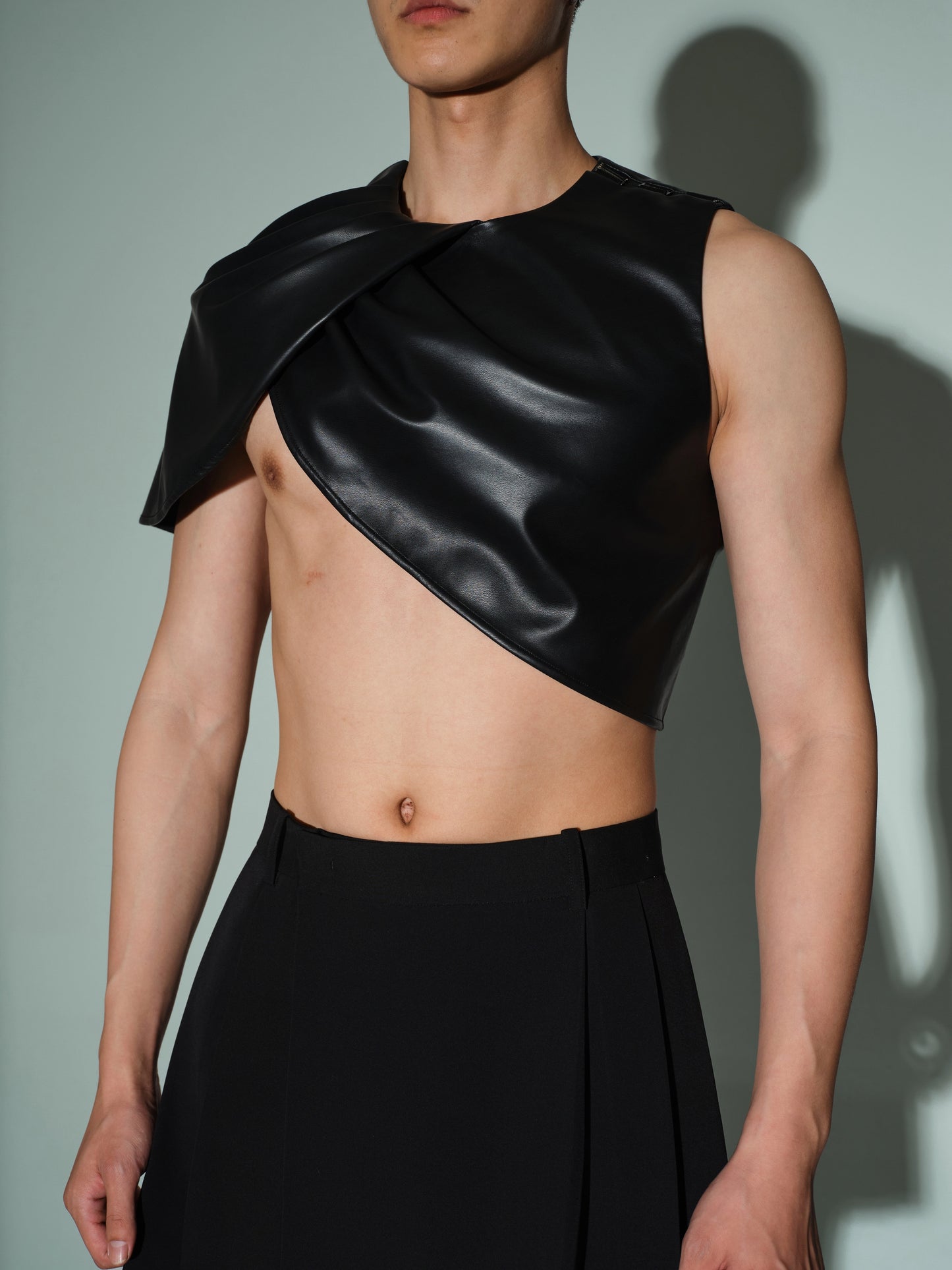 Leather-Pleated Overlay Cape