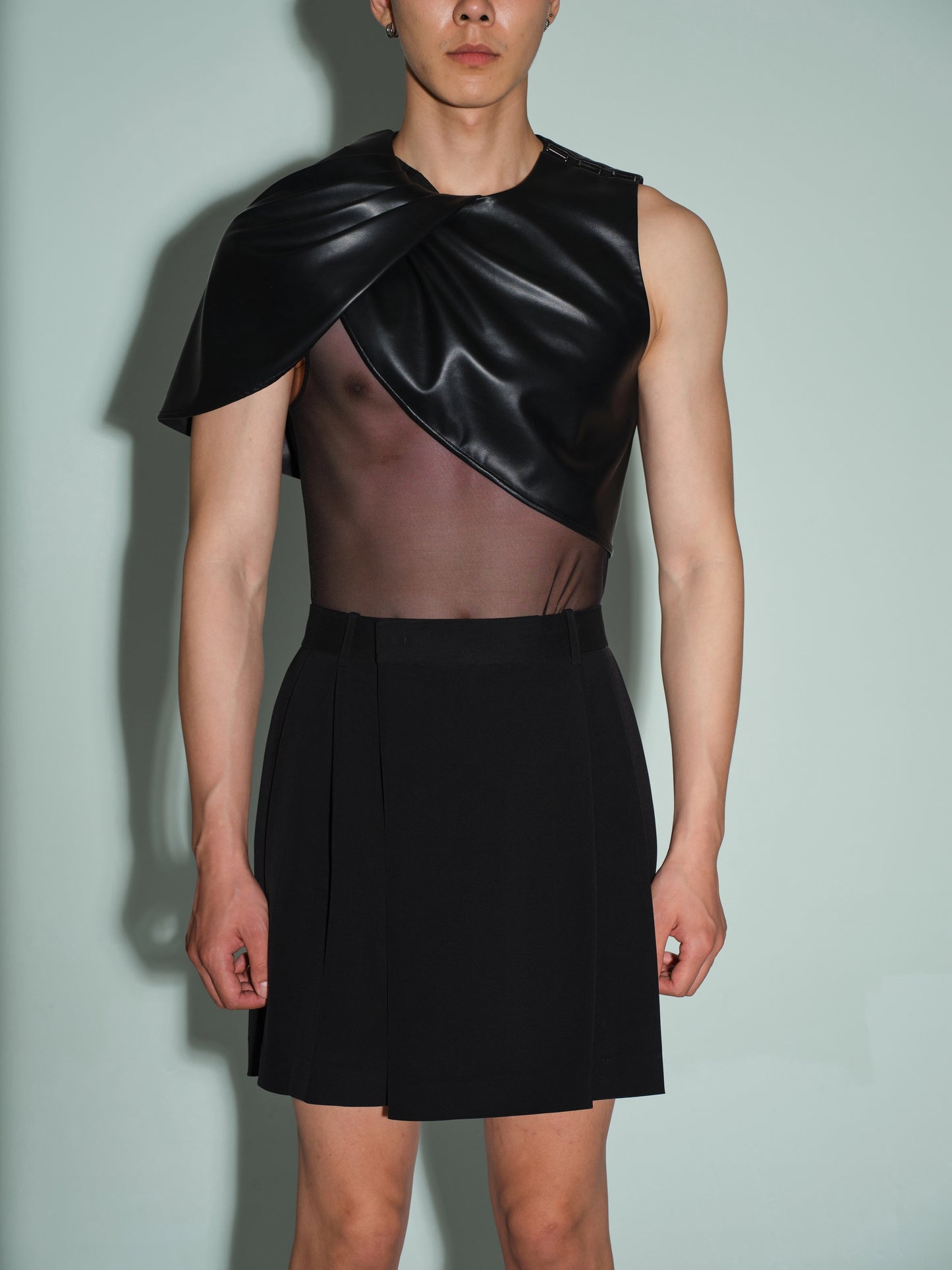 Leather-Pleated Overlay Cape