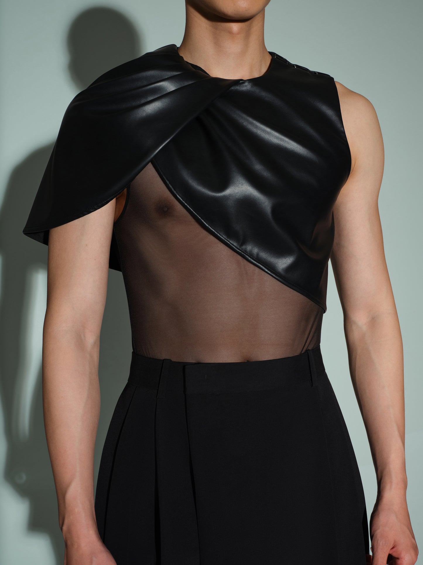 Leather-Pleated Overlay Cape