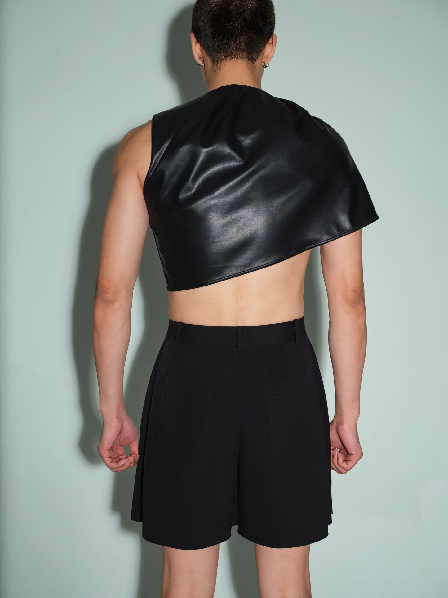 Leather-Pleated Overlay Cape