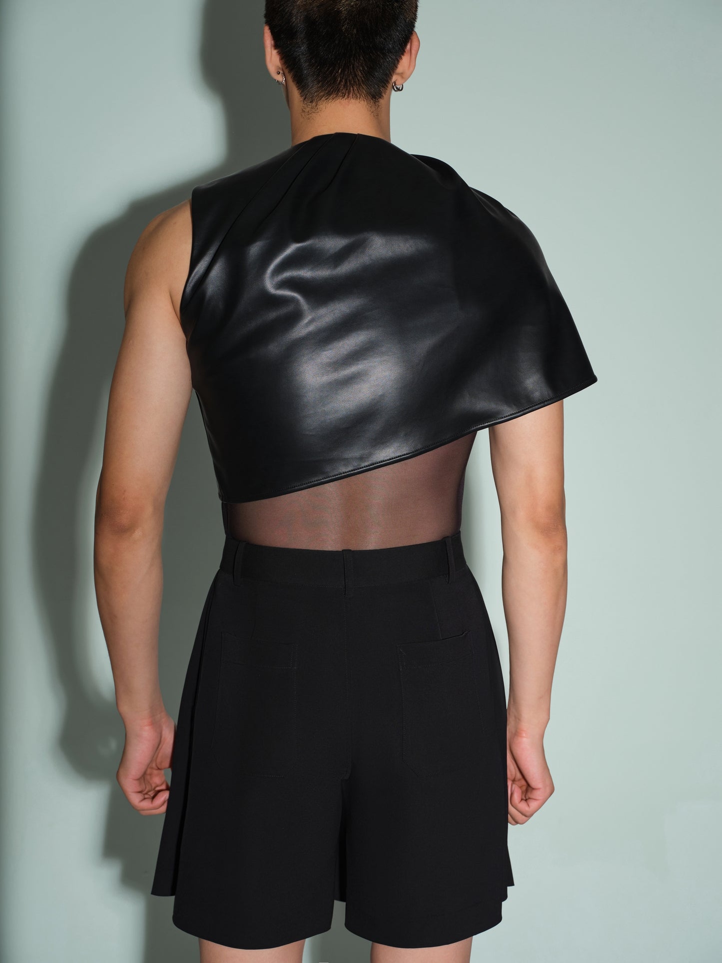 Leather-Pleated Overlay Cape