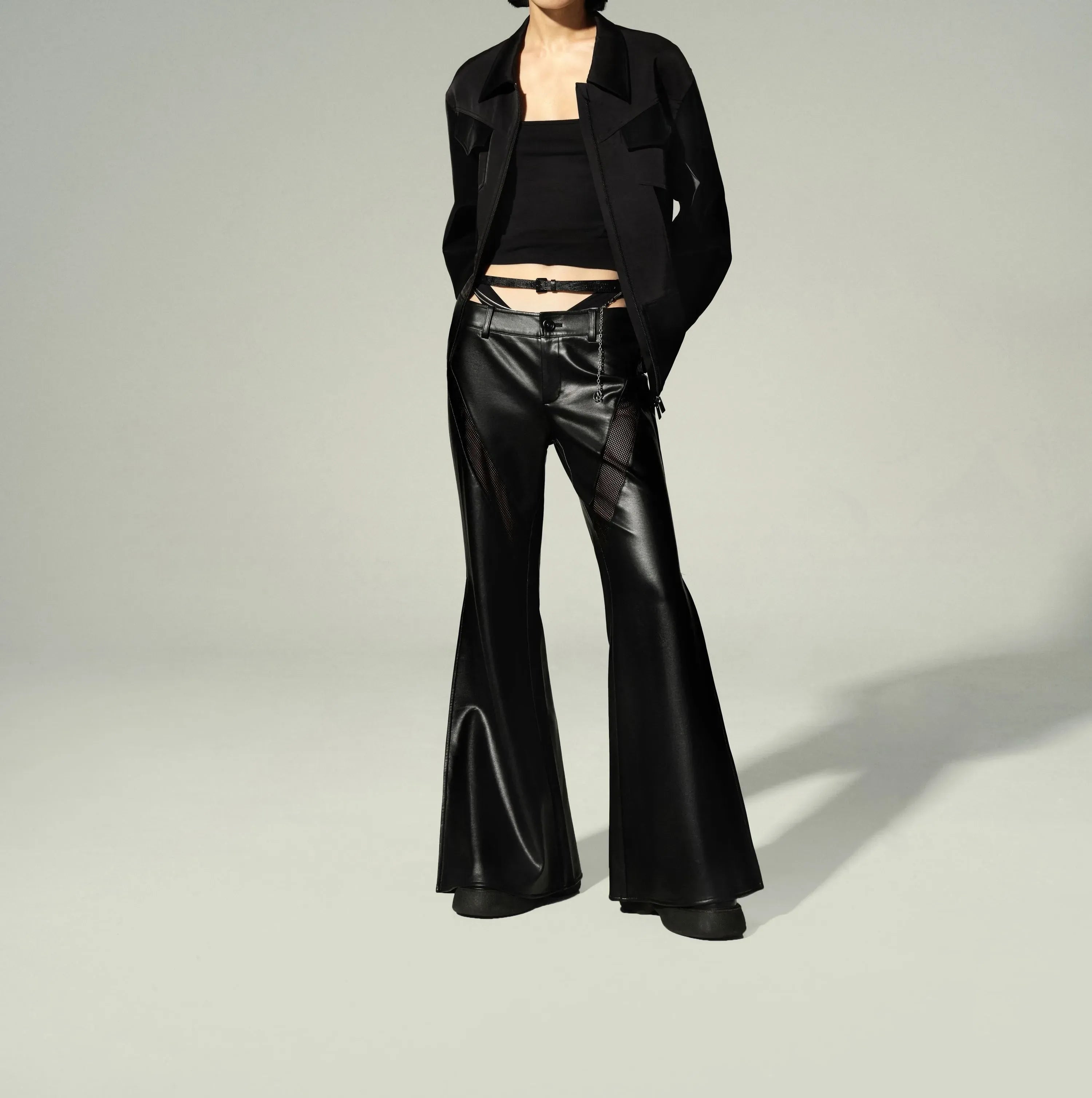 Low-Rise Flared Leather Pants