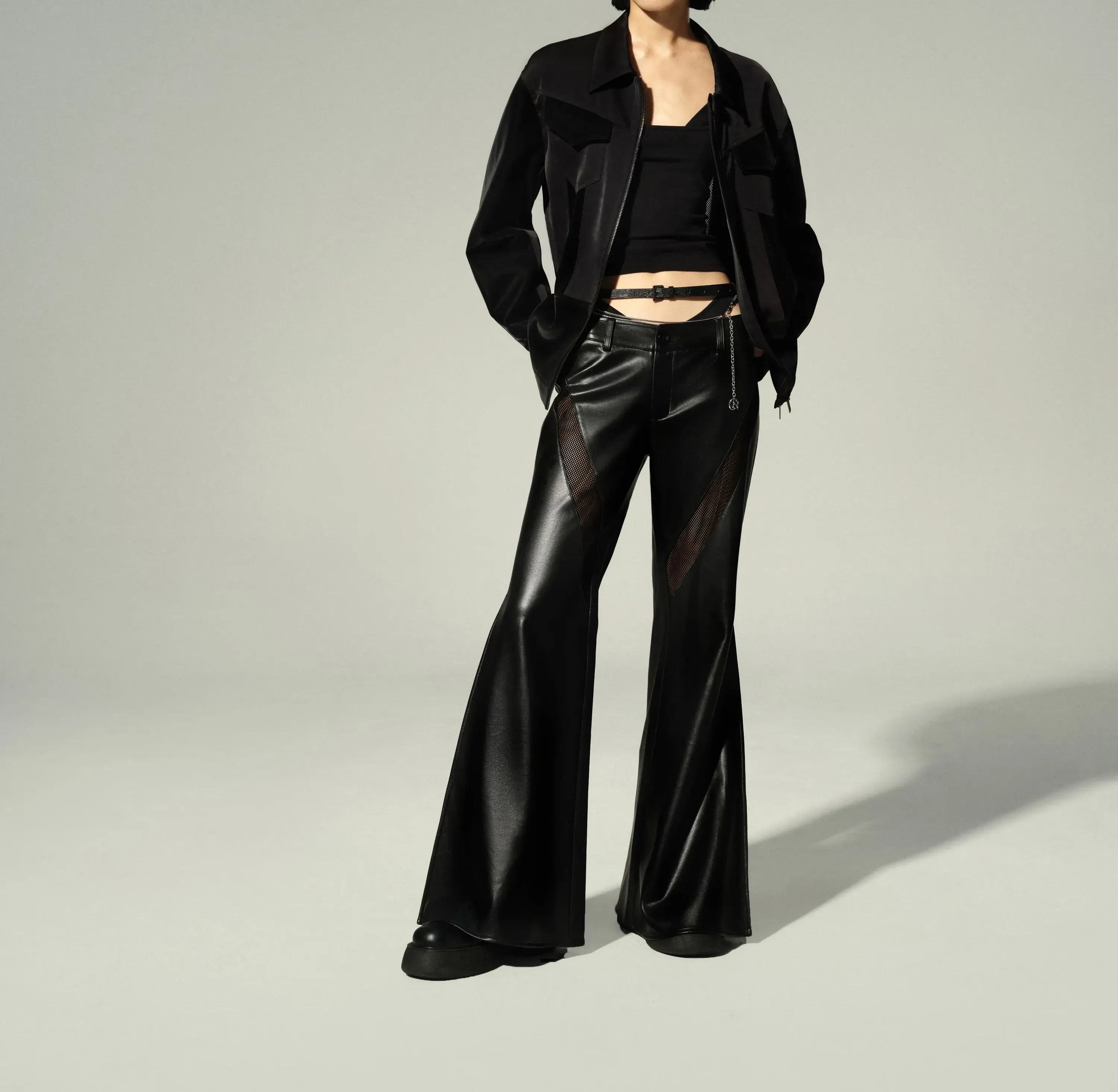 Low-Rise Flared Leather Pants
