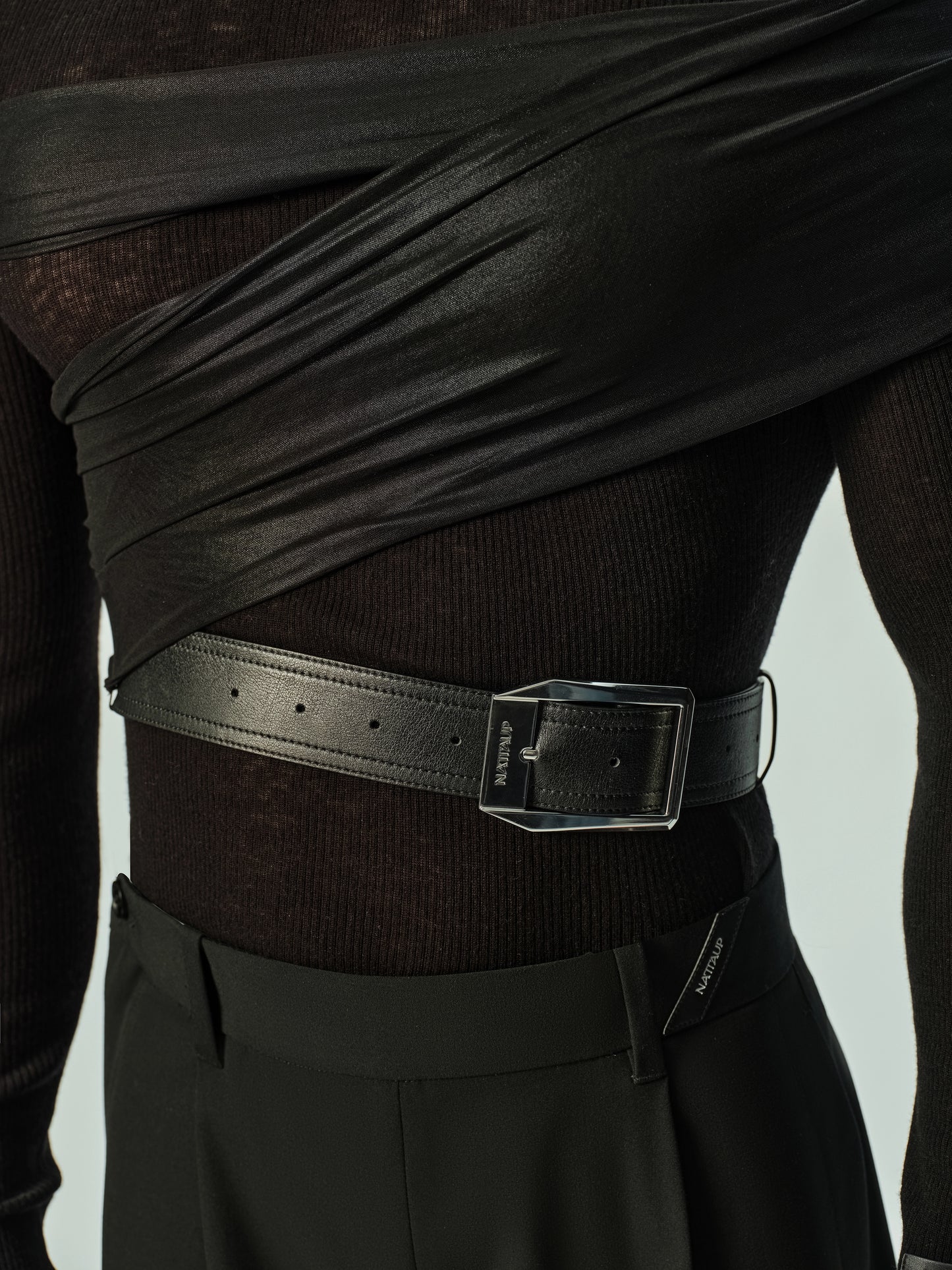 Lustrous Mesh Wrap Shoulder Accessory & Faux Leather Belt