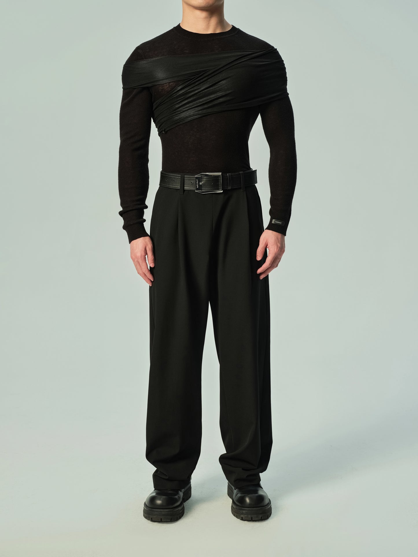 Lustrous Mesh Wrap Shoulder Accessory & Faux Leather Belt