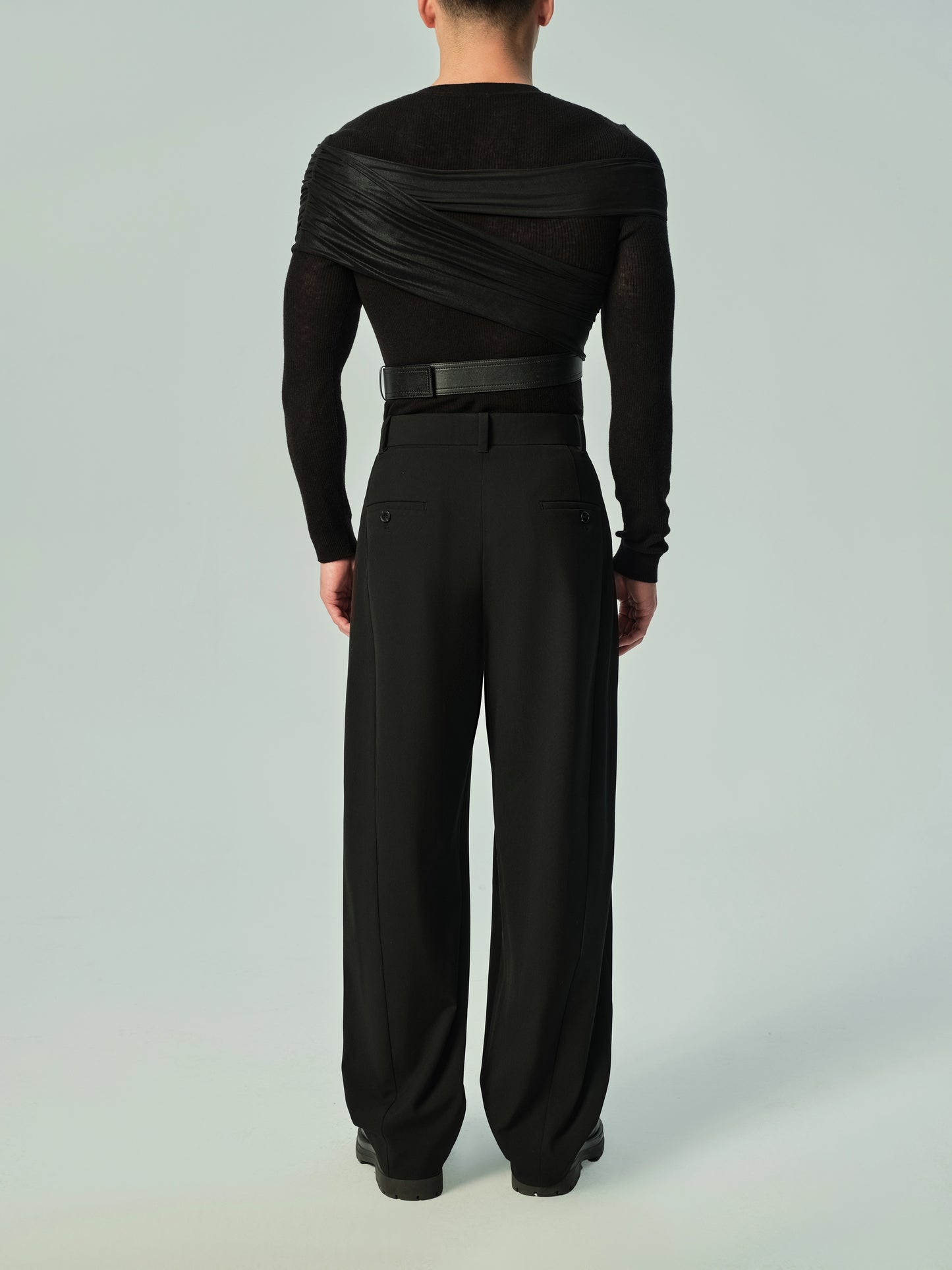 Lustrous Mesh Wrap Shoulder Accessory & Faux Leather Belt