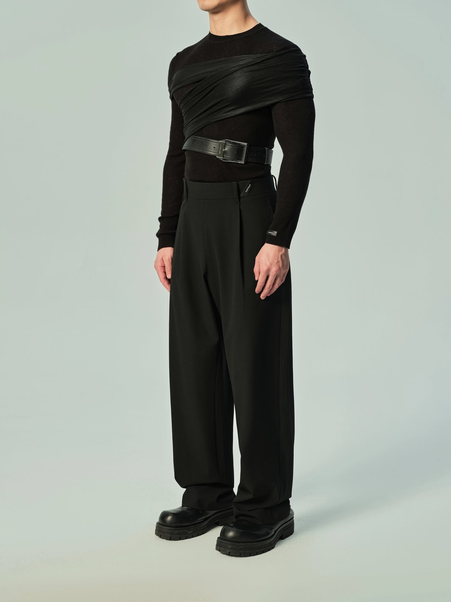 Lustrous Mesh Wrap Shoulder Accessory & Faux Leather Belt