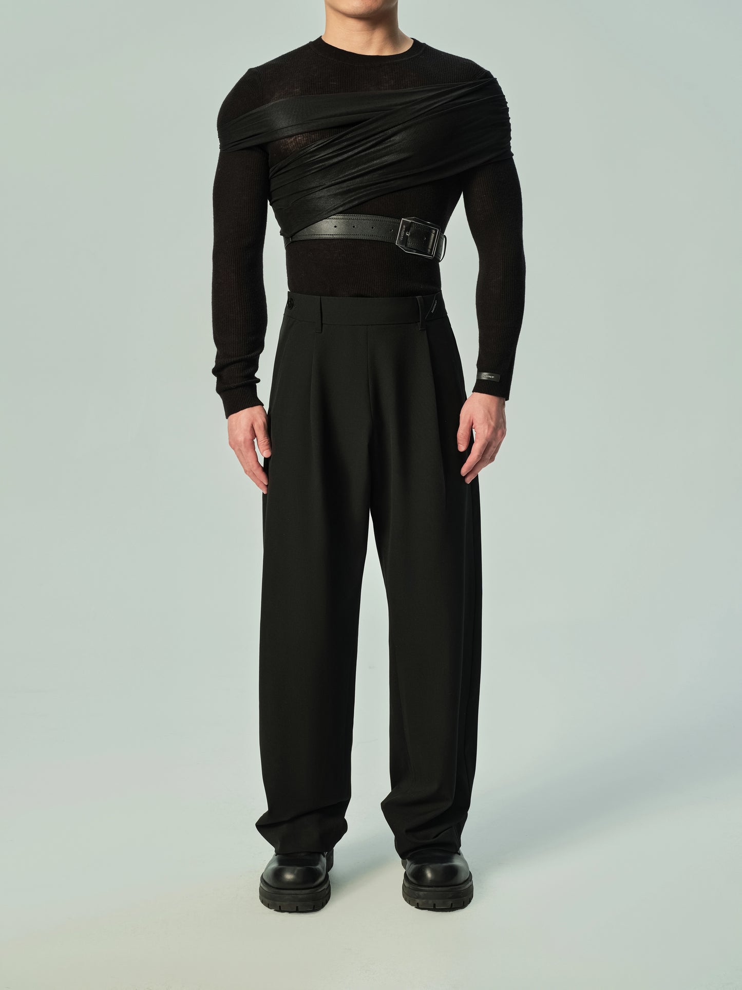 Lustrous Mesh Wrap Shoulder Accessory & Faux Leather Belt