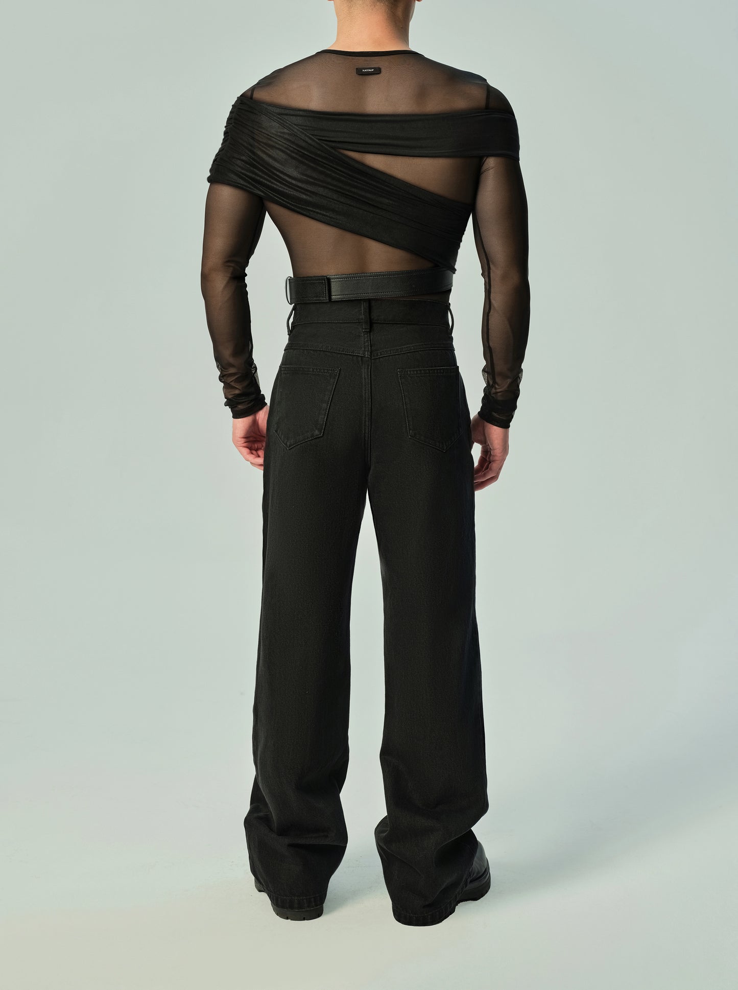 Lustrous Mesh Wrap Shoulder Accessory & Faux Leather Belt