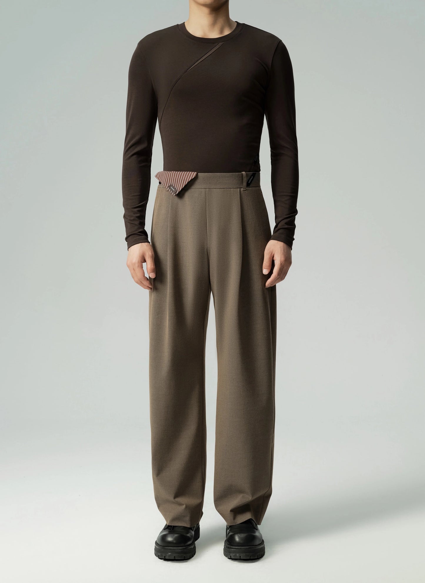 Mesh Panel Long Sleeve Top & Brown Mesh Brief