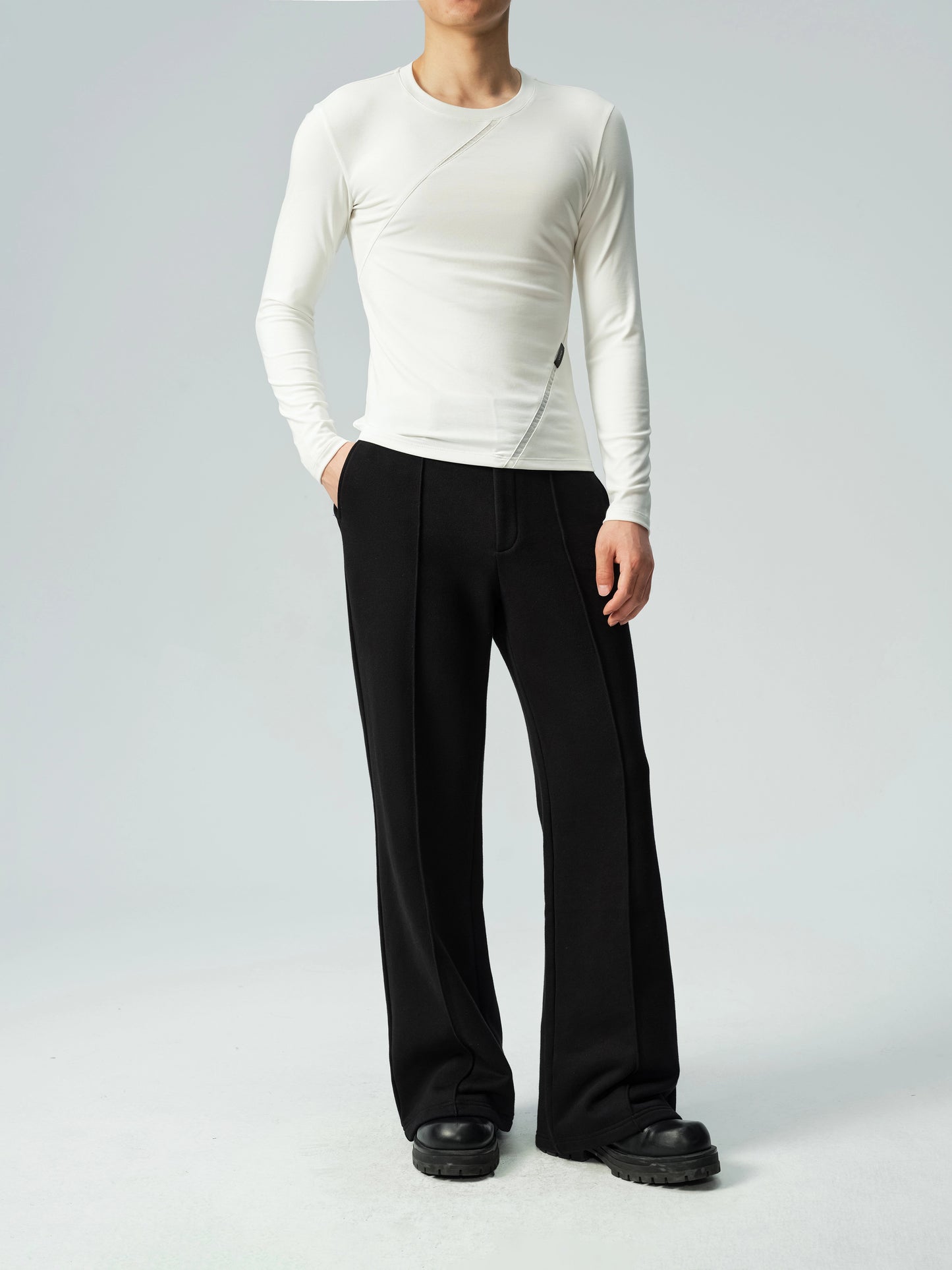 Mesh Panel Long Sleeve Top