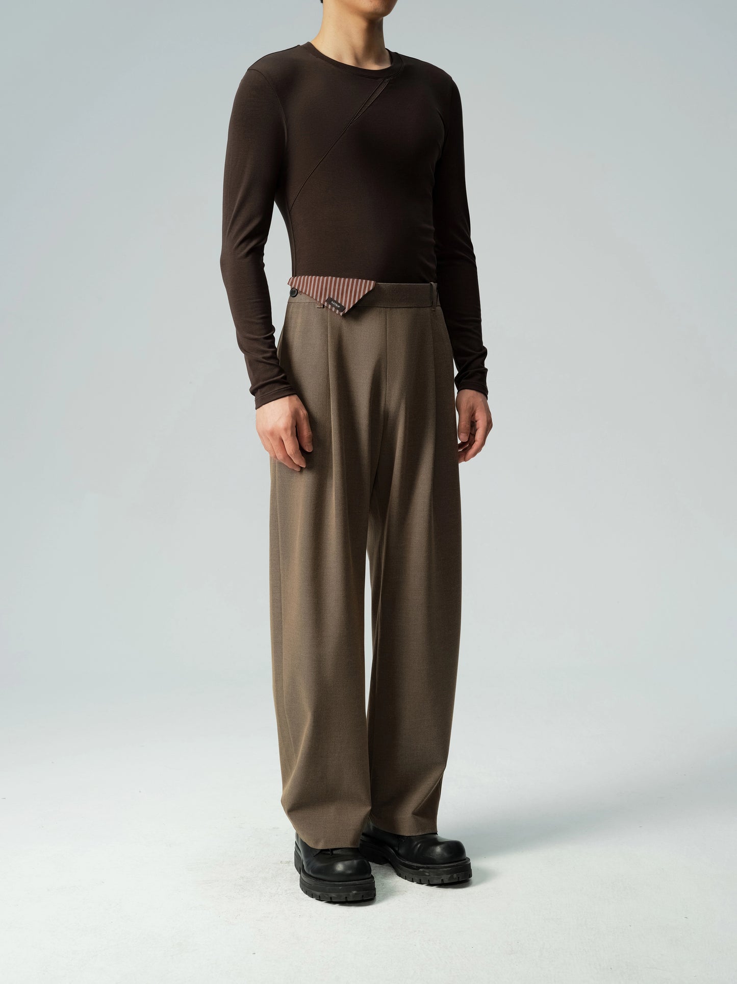 Mesh Panel Long Sleeve Top & Brown Mesh Brief
