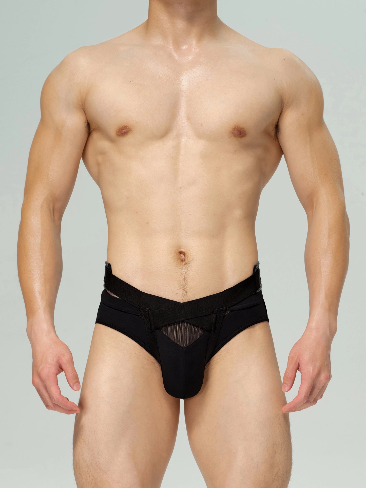 Mesh Paneled Low Rise Brief & Cross Front Thong Belt