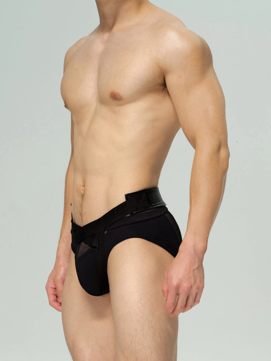 Mesh Paneled Low Rise Brief & Cross Front Thong Belt