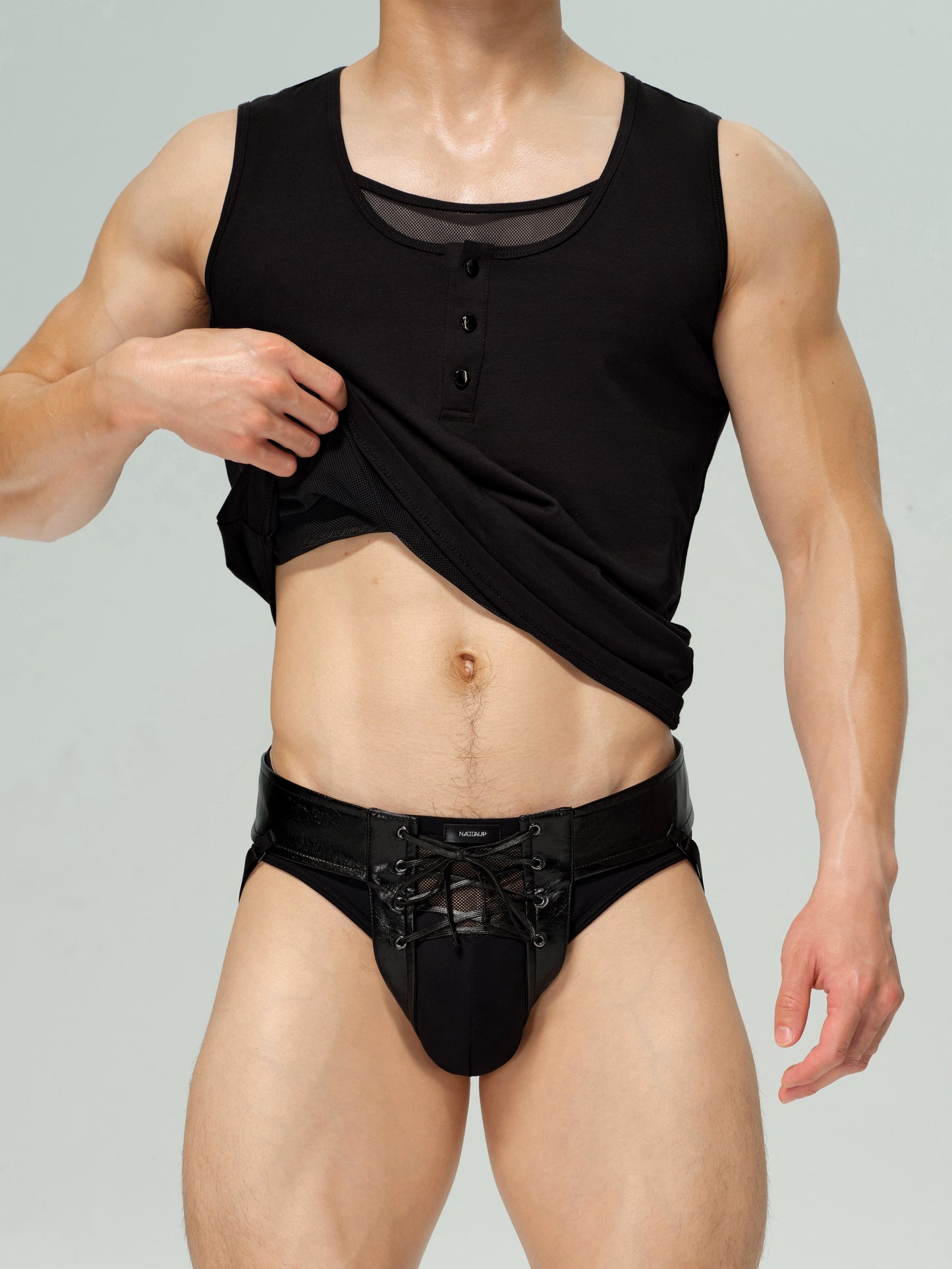 Mesh Paneled Low Rise Brief & Laced Jockstrap Belt