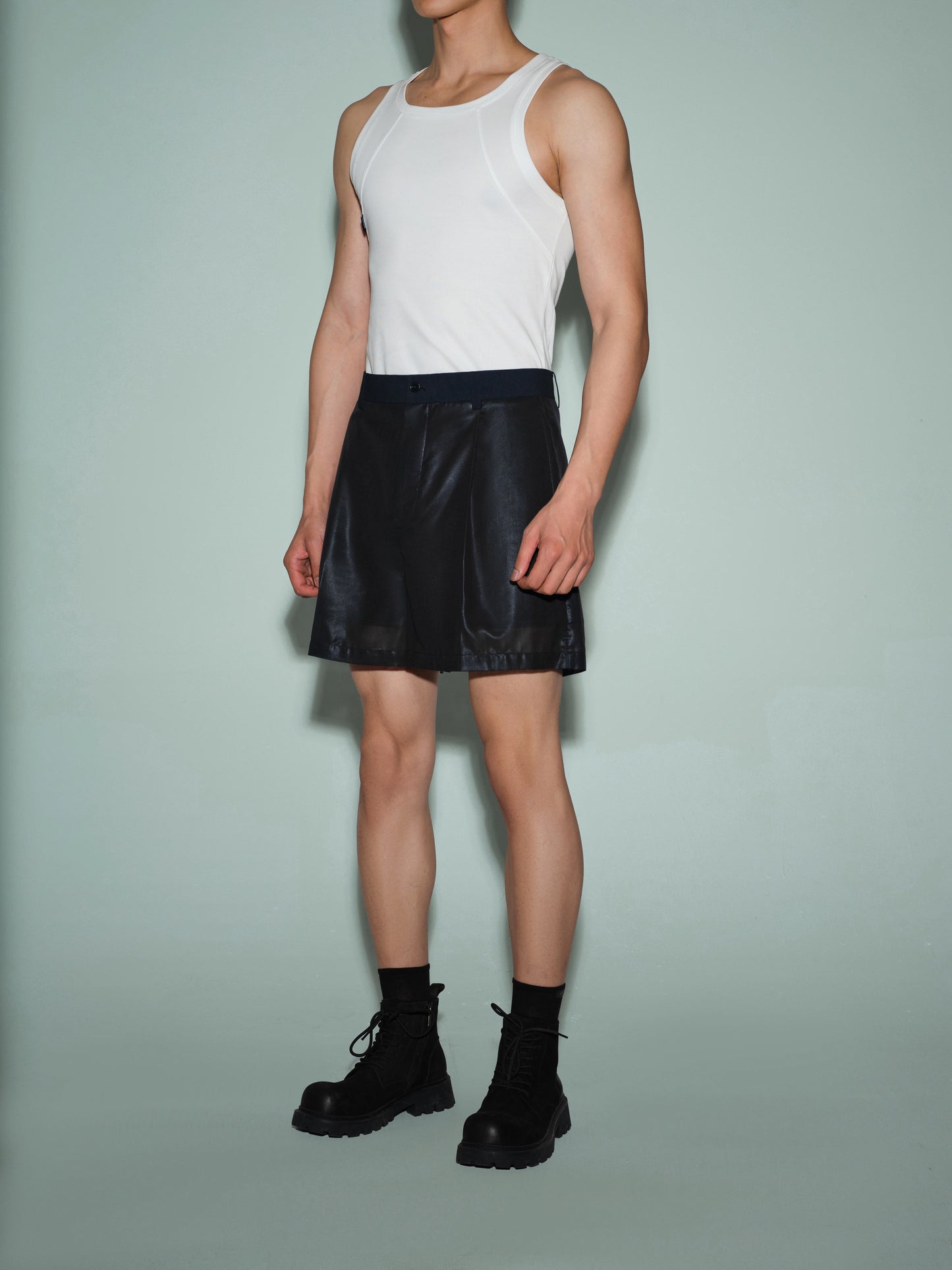 Mesh & Faux Leather Short