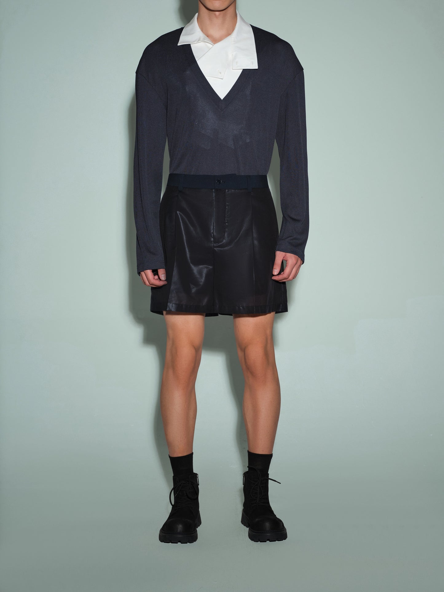 Mesh & Faux Leather Short