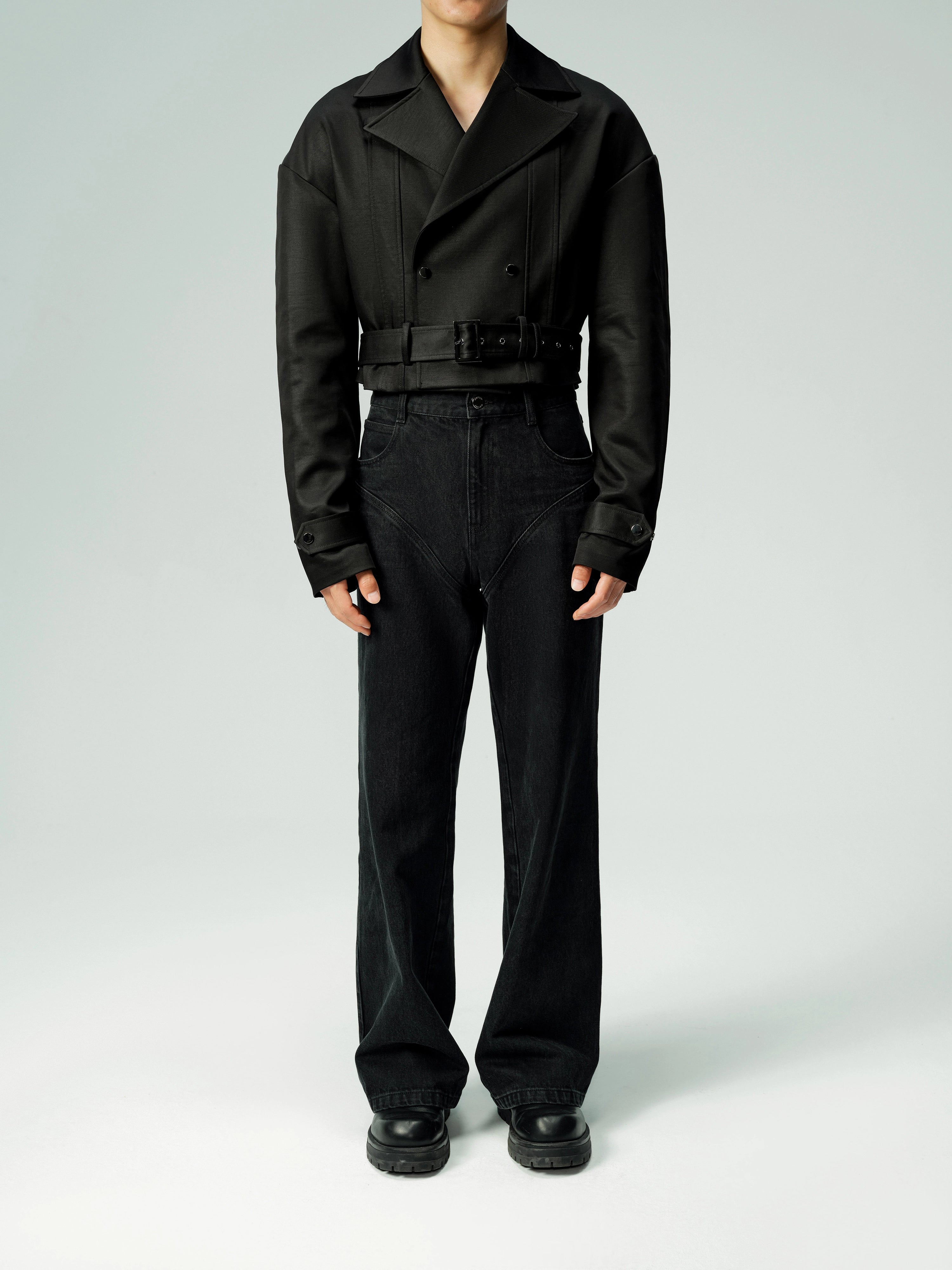 Mesh Belt Multi-Panel Short Jacket