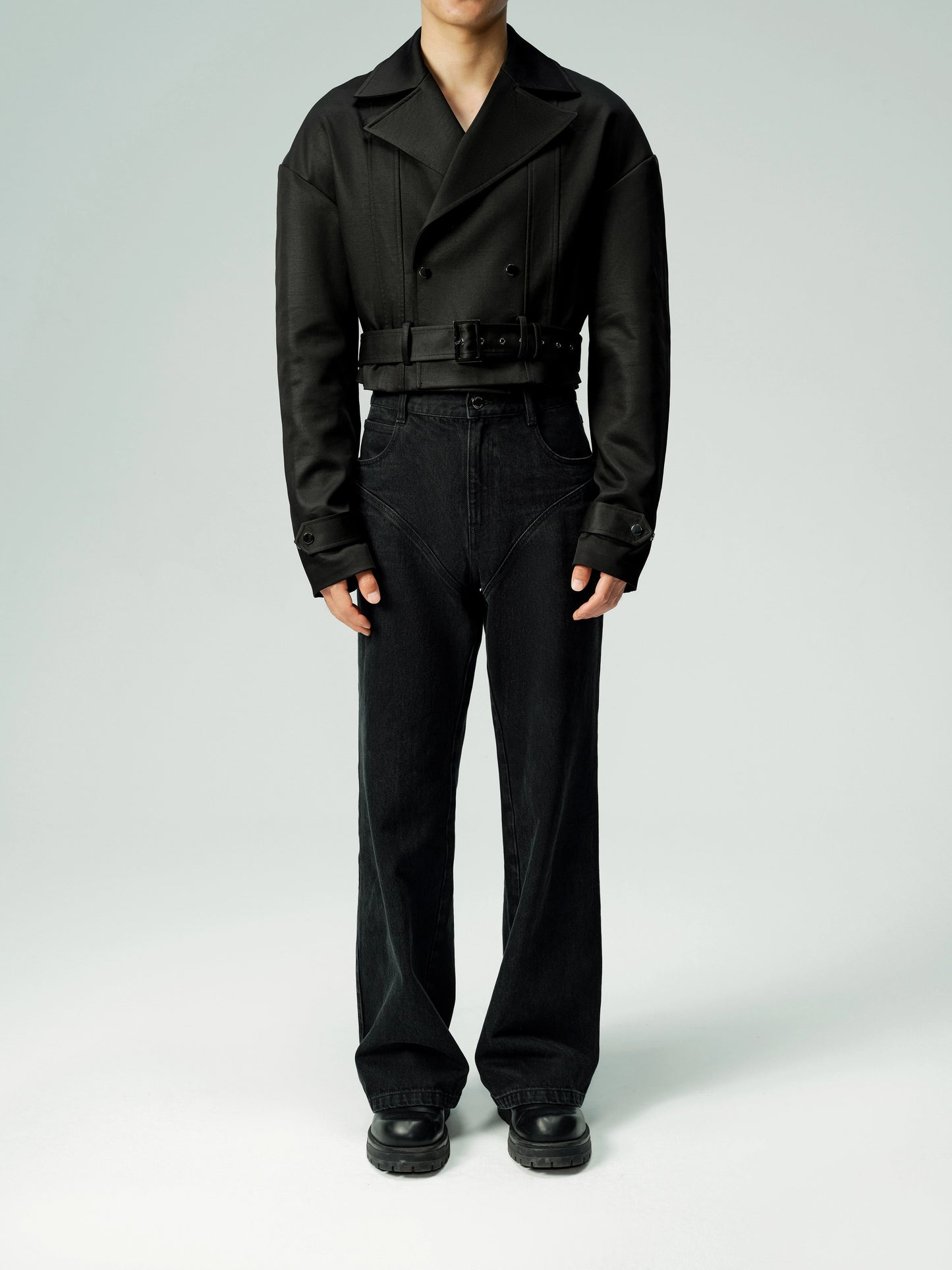 Mesh Belt Multi-Panel Short Jacket