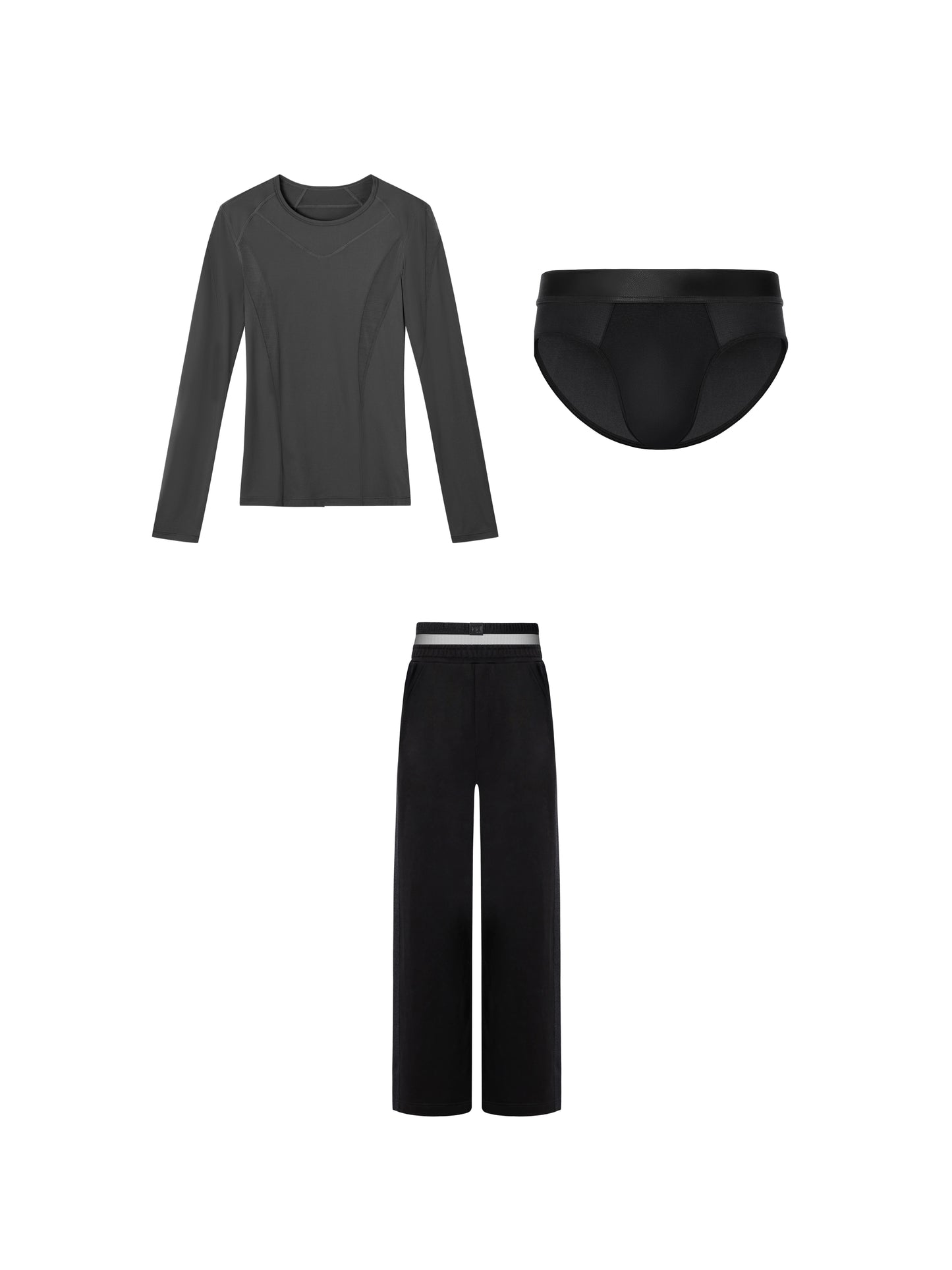 Buckle Brief & Dual-Band Joggers & Mesh Panel Sport Long Sleeve Grey