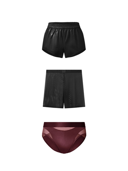 Lightweight Brief & Glossy Sparkle Fitted Shorts & Mesh Shorts