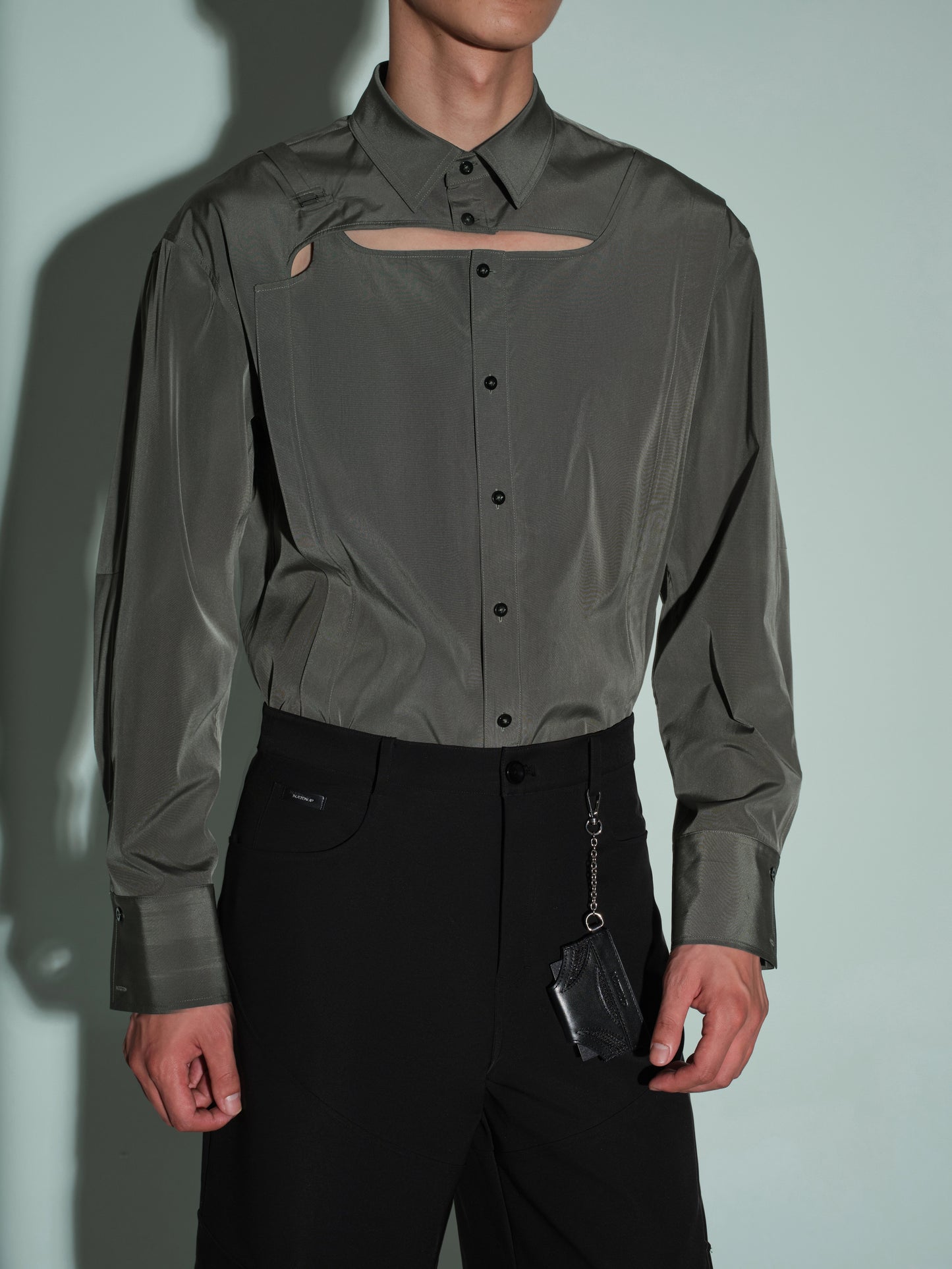 Cropped PU Shirt & Openwork  Structure Shirt
