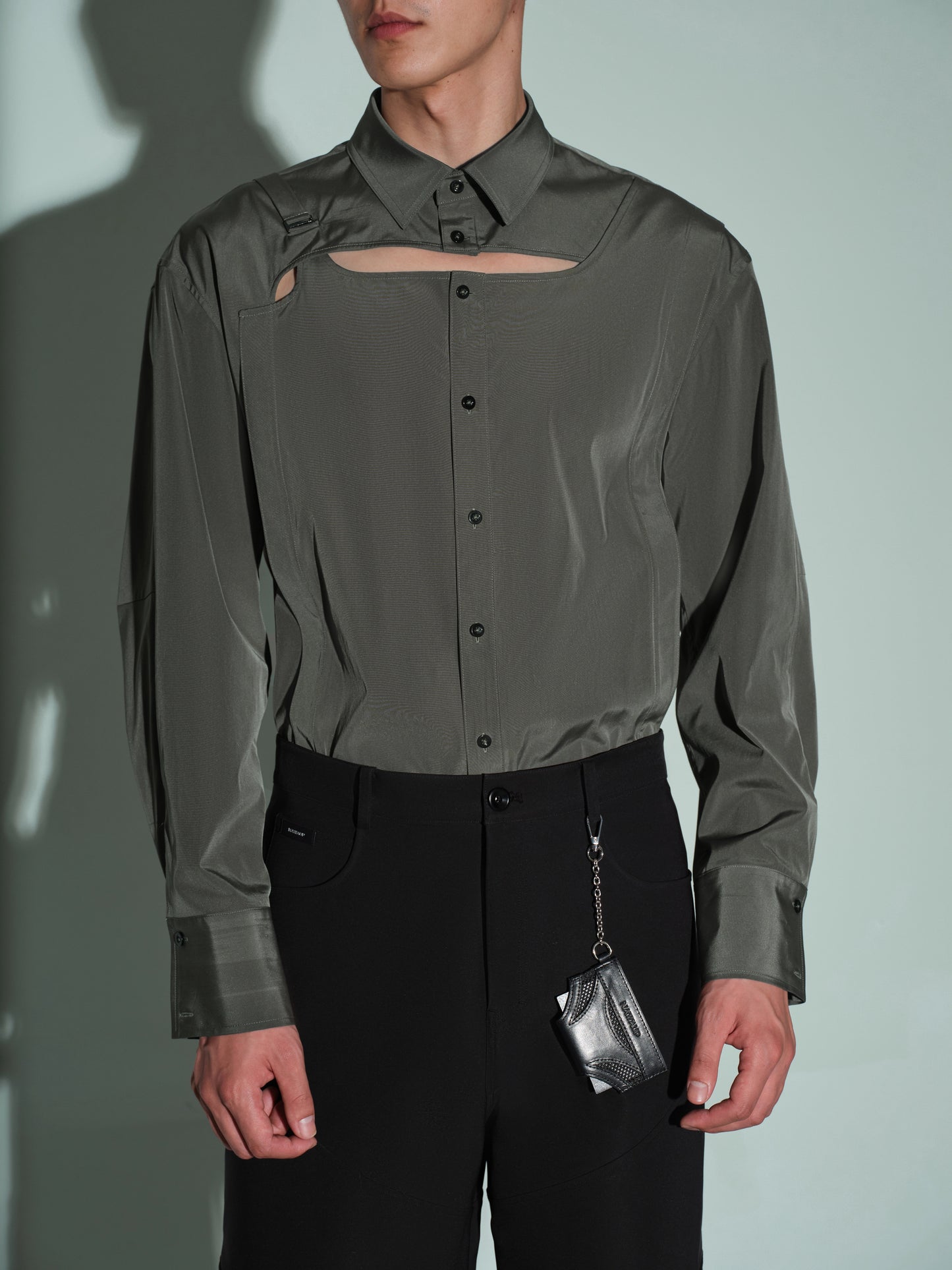 Openwork Structure Shirt Moist Moss Green