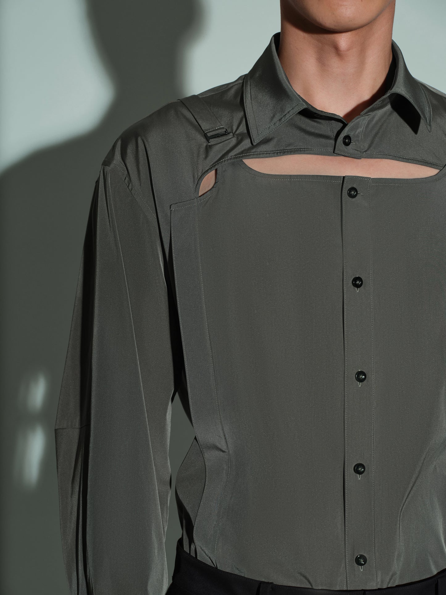 Cropped PU Shirt & Openwork  Structure Shirt
