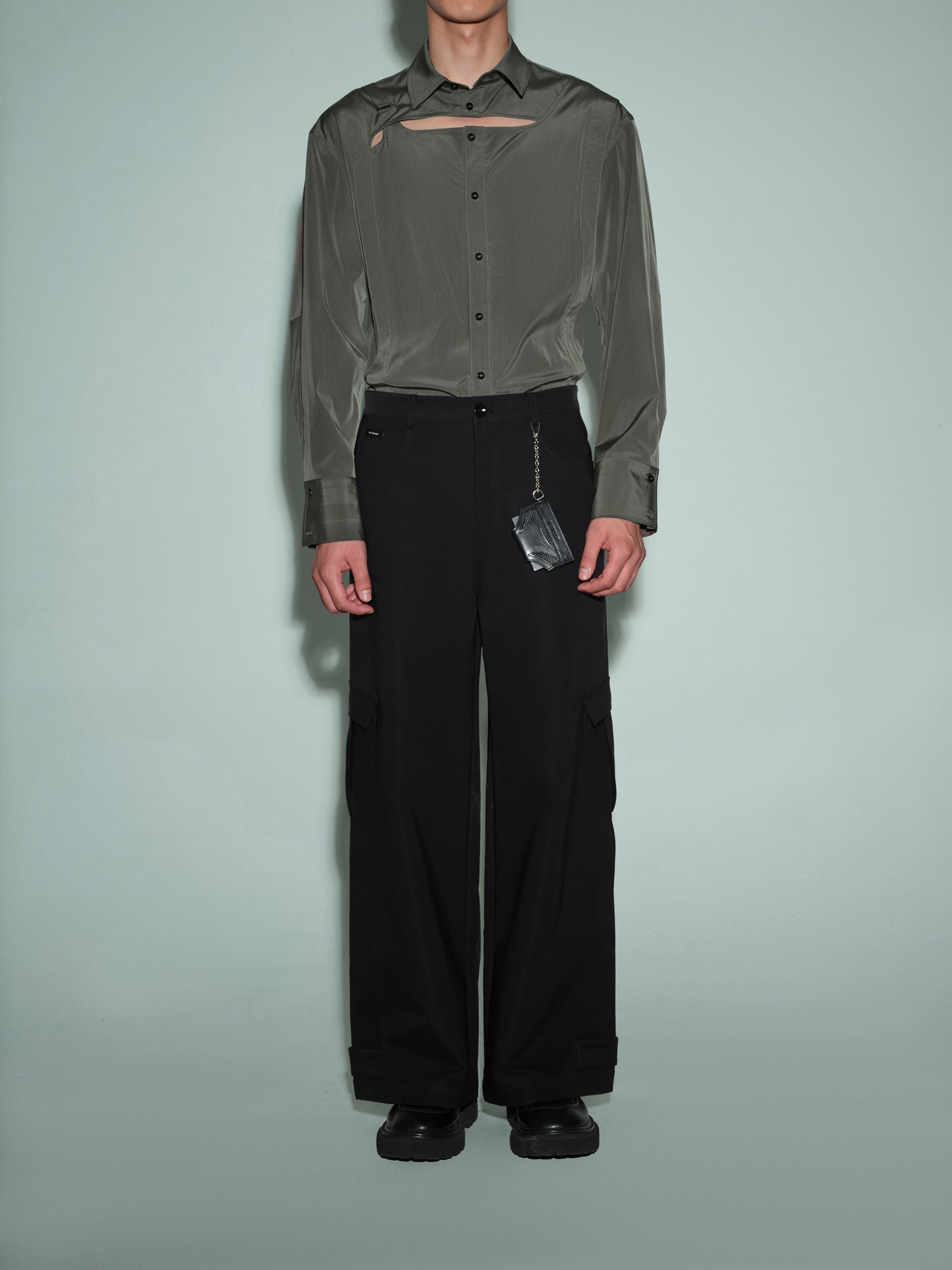 Cropped PU Shirt & Openwork  Structure Shirt