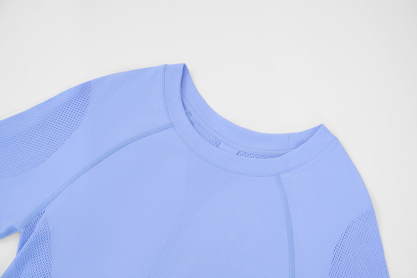 Seamless Openwork Long Sleeve Top (Icy Gleam Blue & Grape Violet Brown)