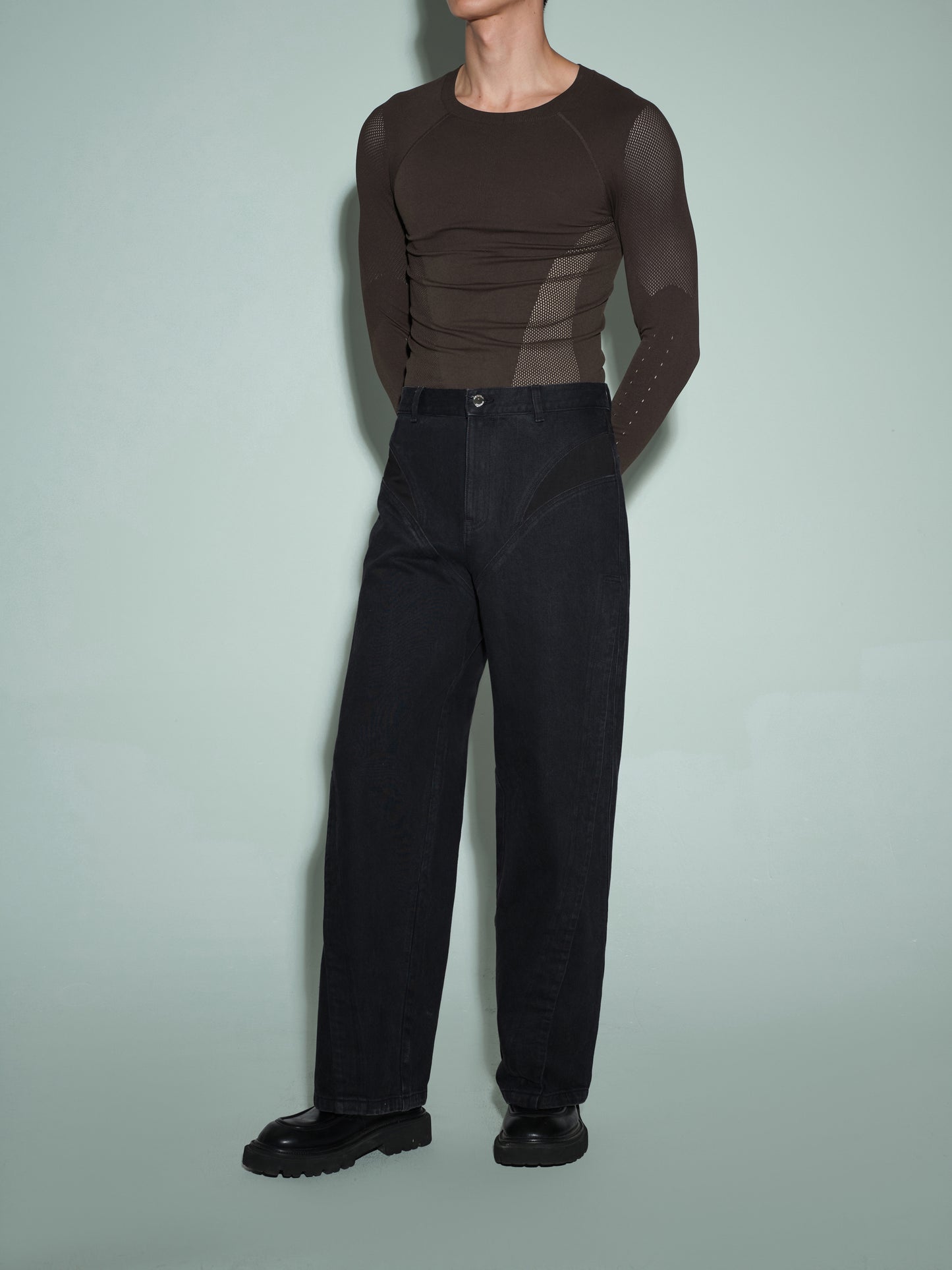 Seamless Openwork Long Sleeve Top (Grape Violet Brown)