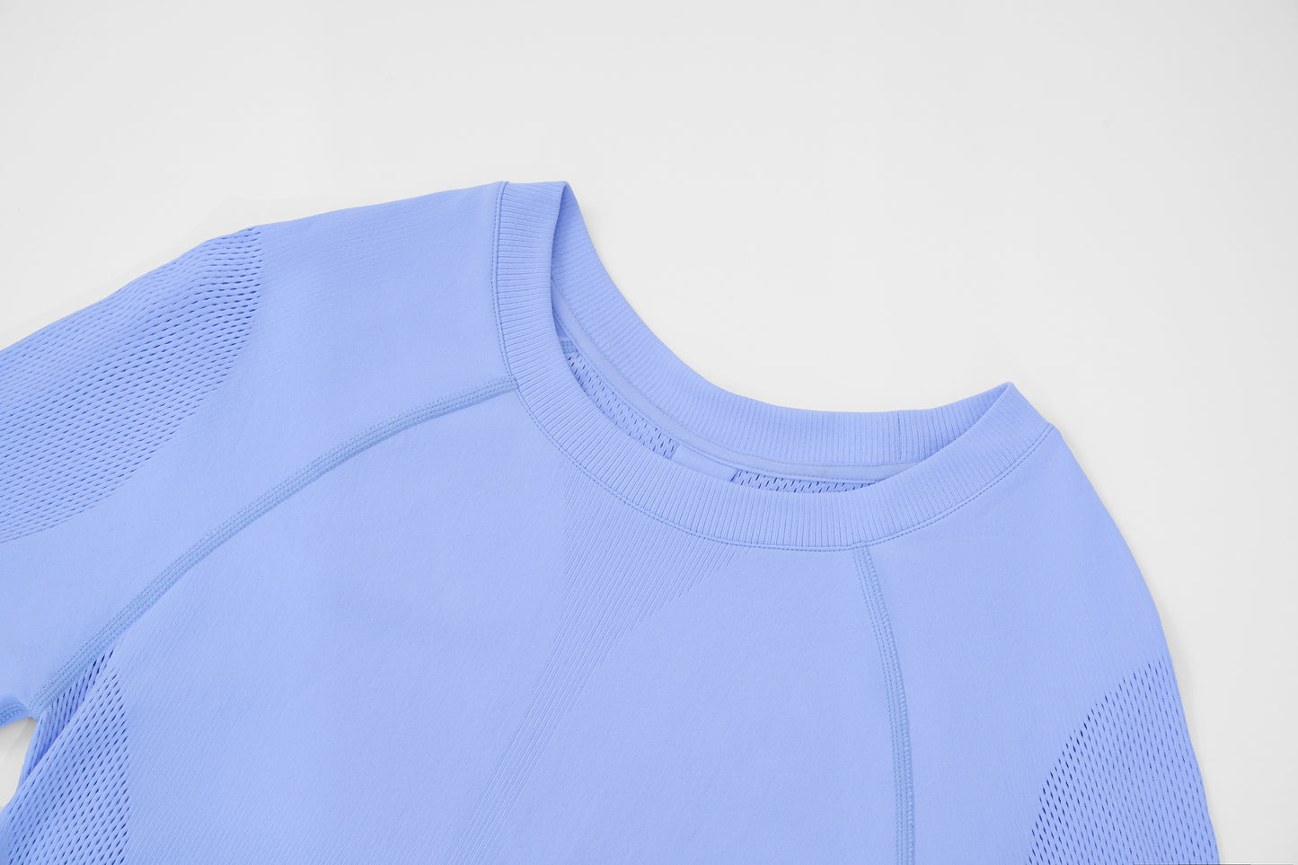 Seamless Openwork Long Sleeve Top (Icy Gleam Blue & Grape Violet Brown)