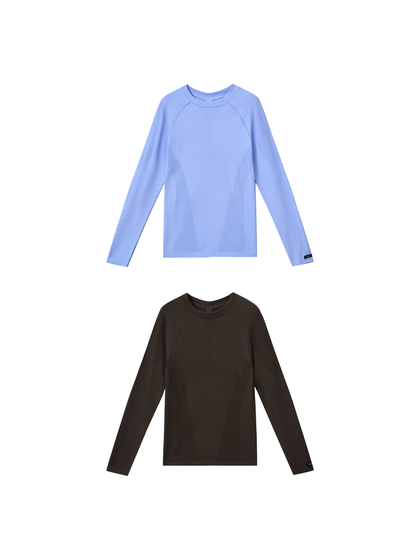 Seamless Openwork Long Sleeve Top (Icy Gleam Blue & Grape Violet Brown)