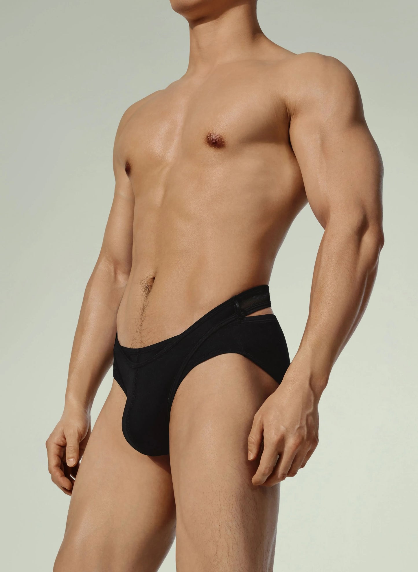 Sharp Lapel Draped Vest Set with Exposed Thong & Lizard-Pattern Belt