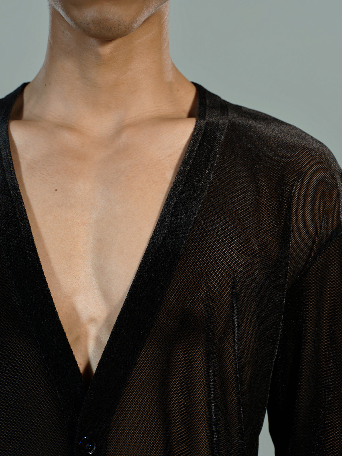 Sheer Velvet Mesh Cardigan neckline close-up