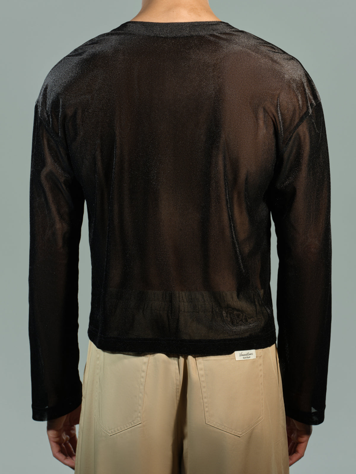 Sheer Velvet Mesh Cardigan back view on model