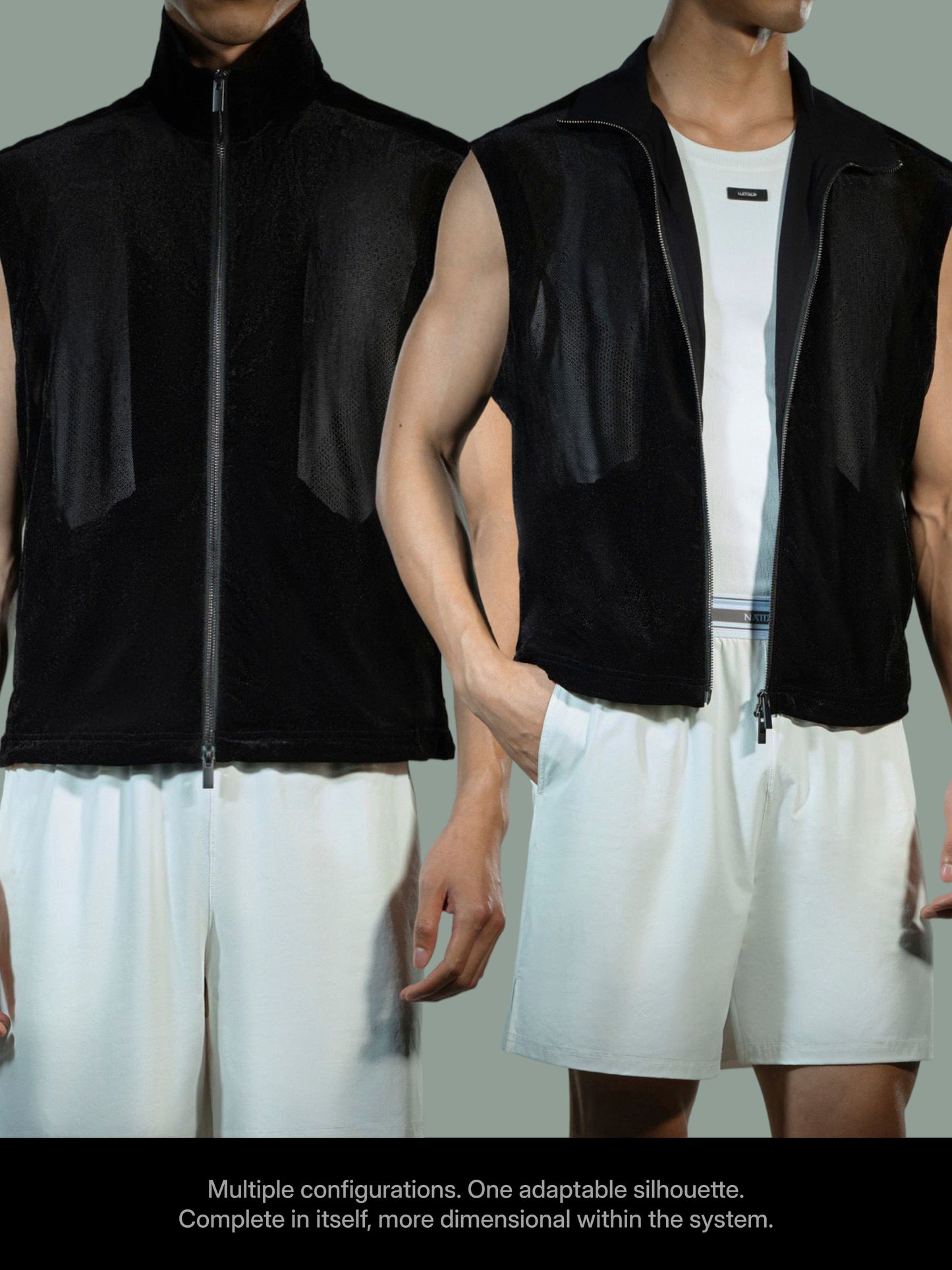 Sheer Velvet Mesh Zip Vest