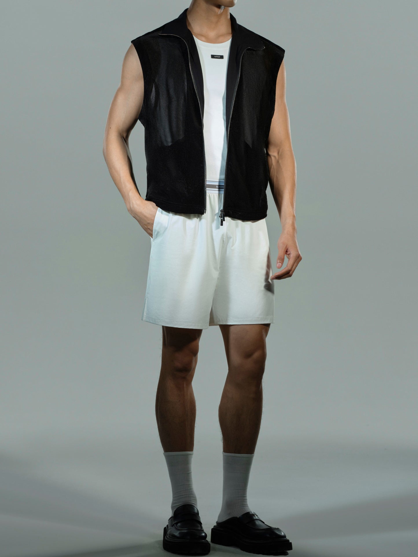 Sheer Velvet Mesh Zip Vest