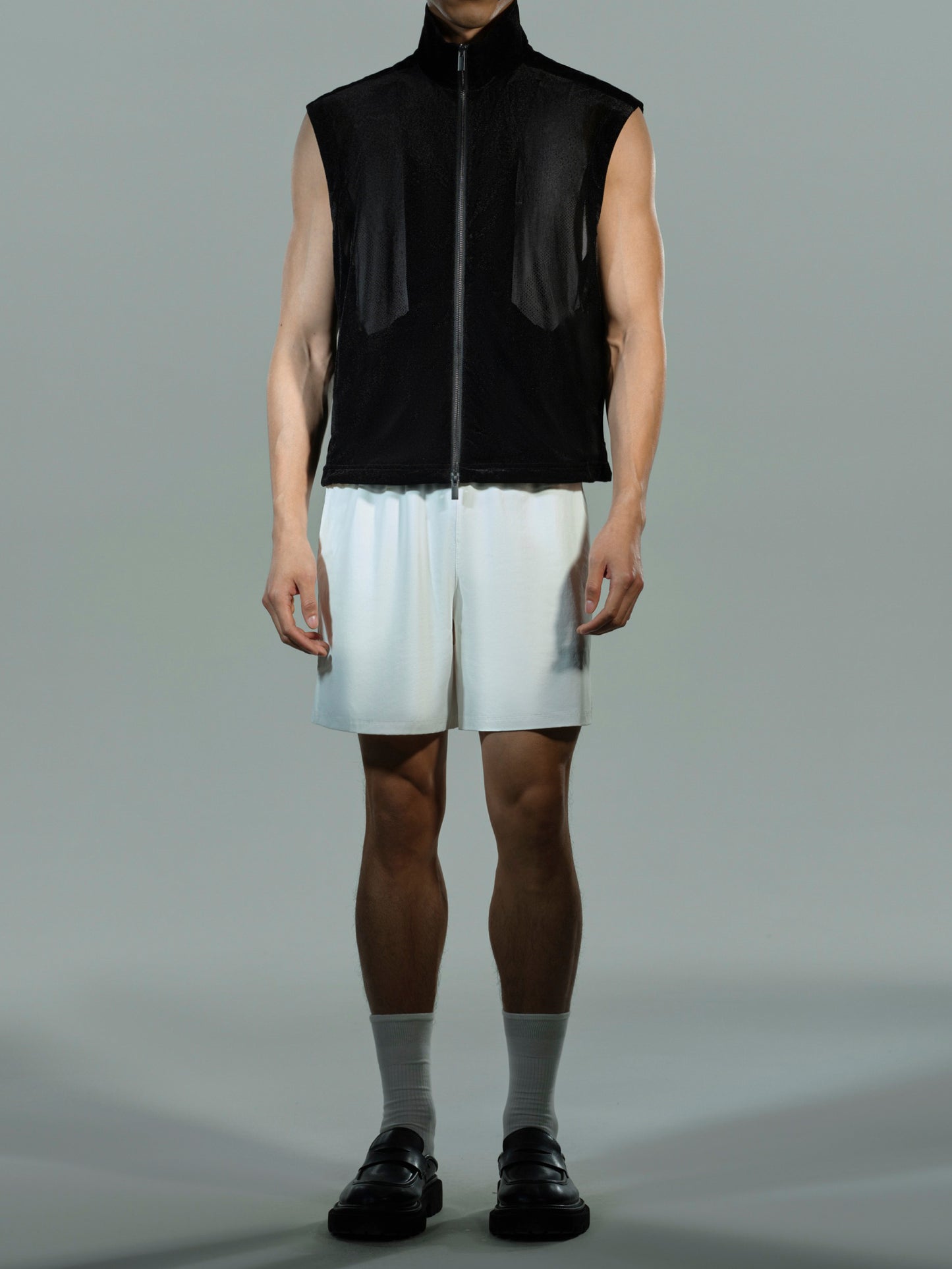 Sheer Velvet Mesh Zip Vest