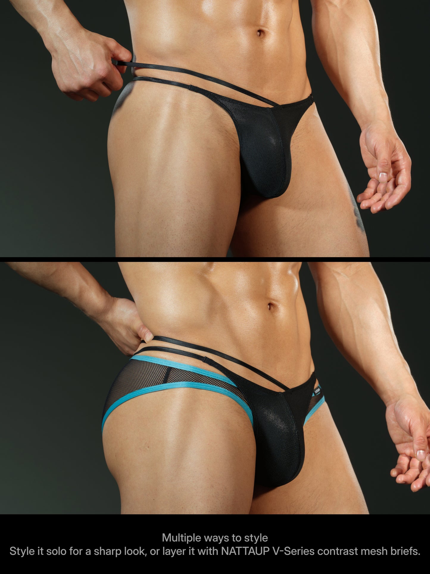 Shimmer Mesh Asymmetric Double-Waist String Thong