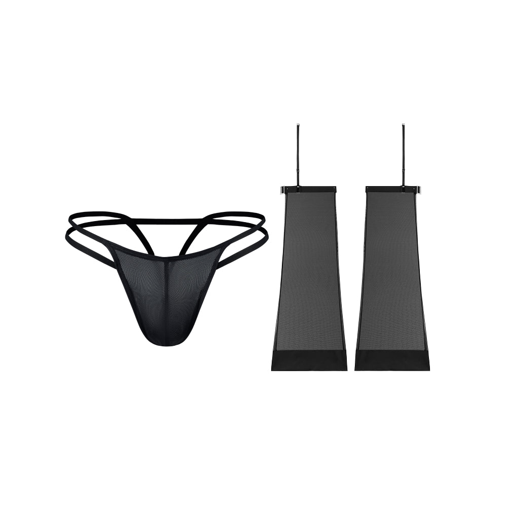 Shimmer Mesh Double Slim-Strap Thong & Versatile Mesh Leg Decoration Accessory