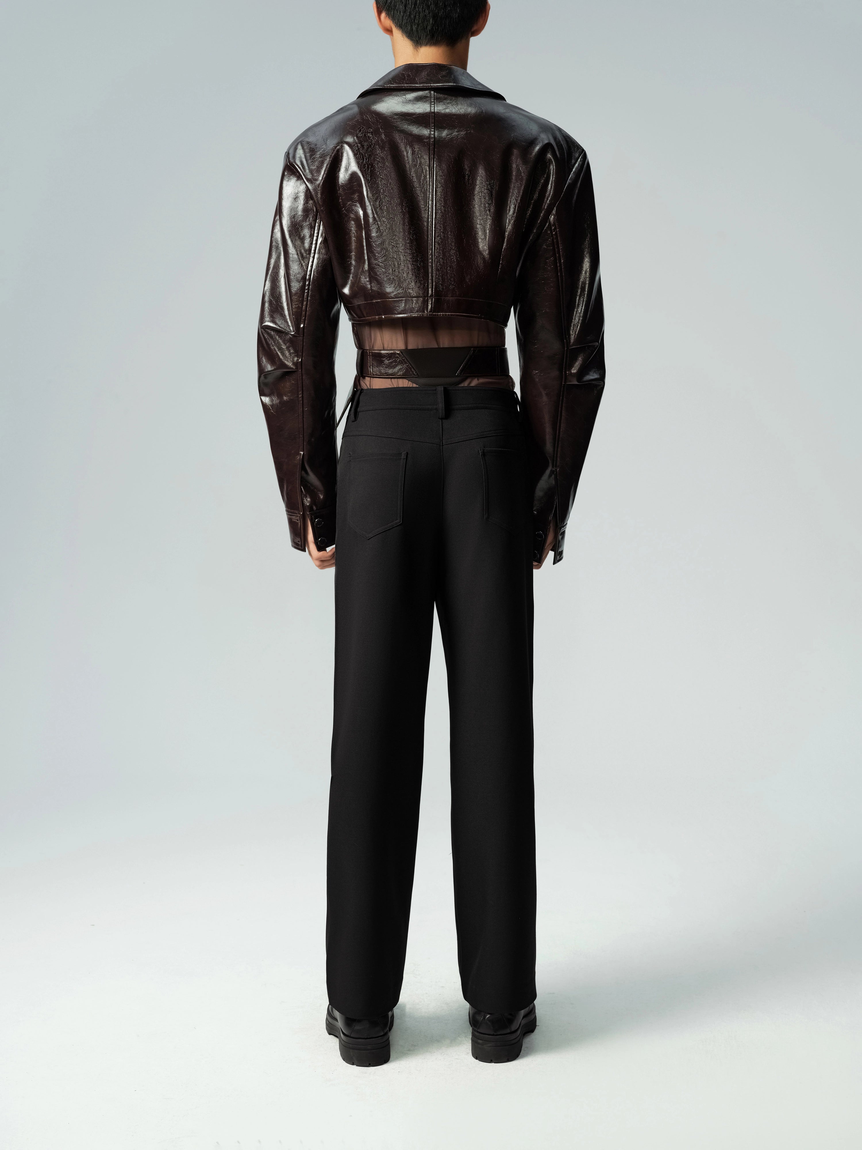 Short Glossy PU Jacket & Mesh Vest Set