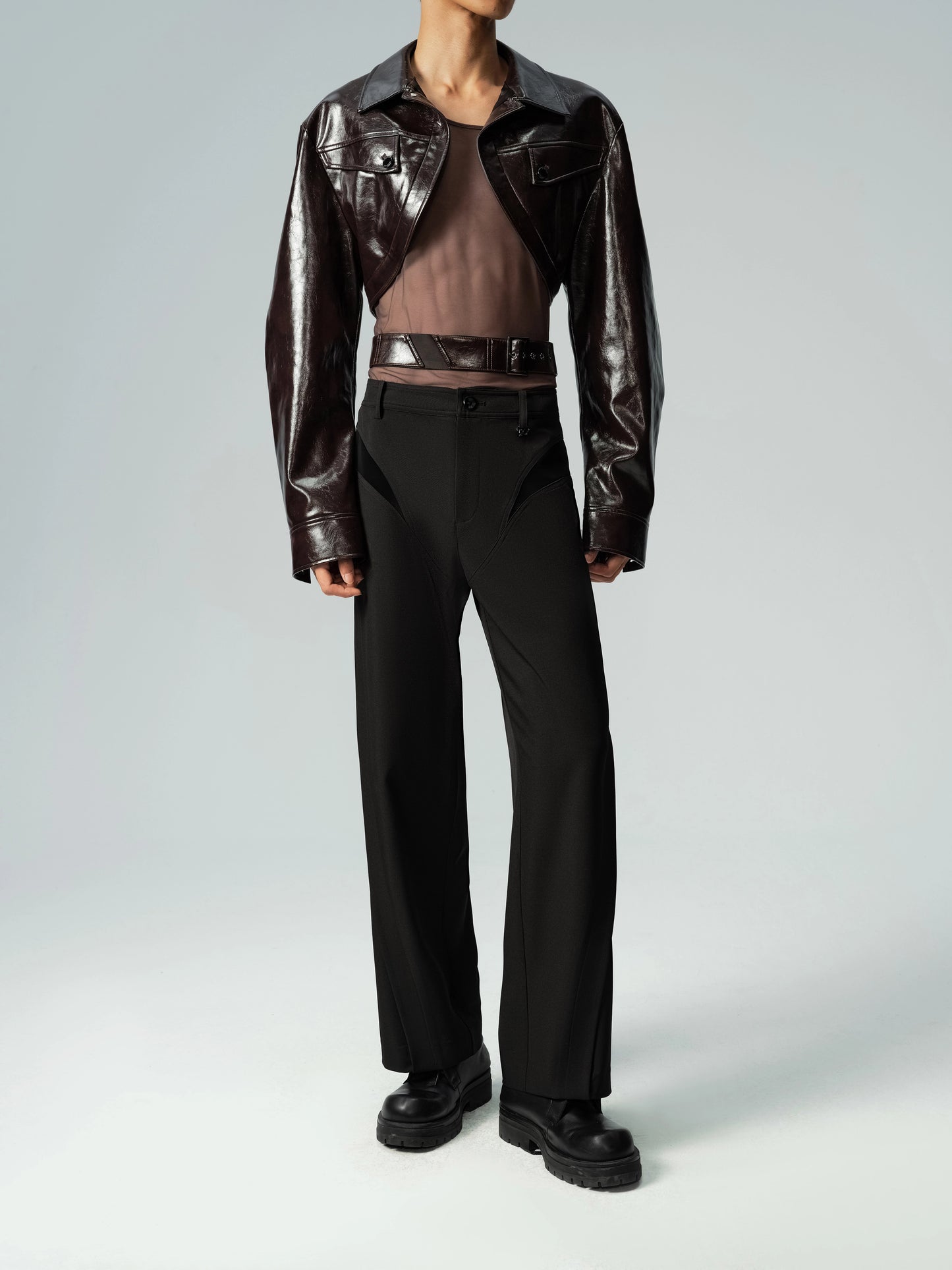 Short Glossy PU Jacket & Mesh Vest Set