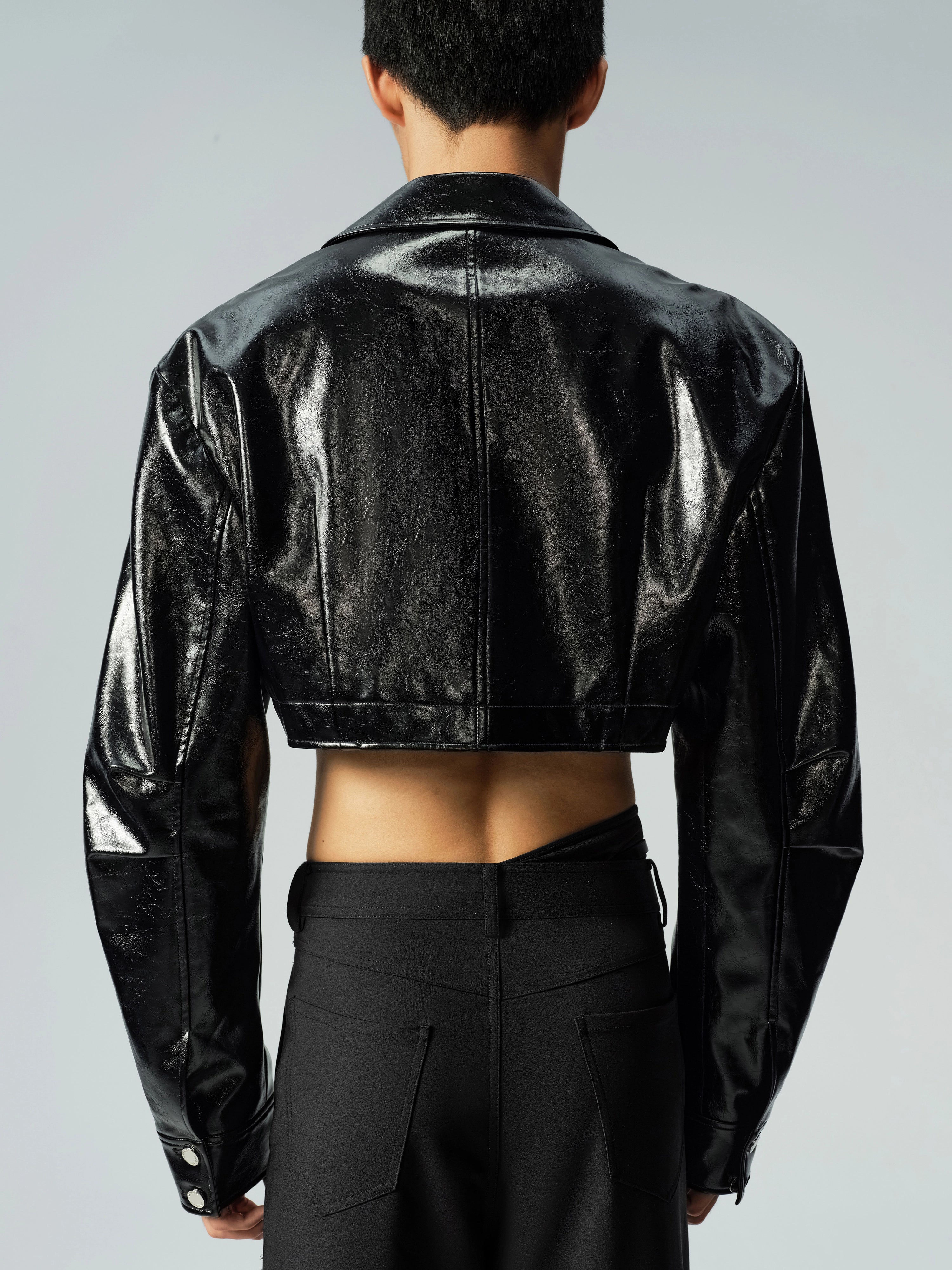 Short Glossy PU Jacket & Mesh Vest Set