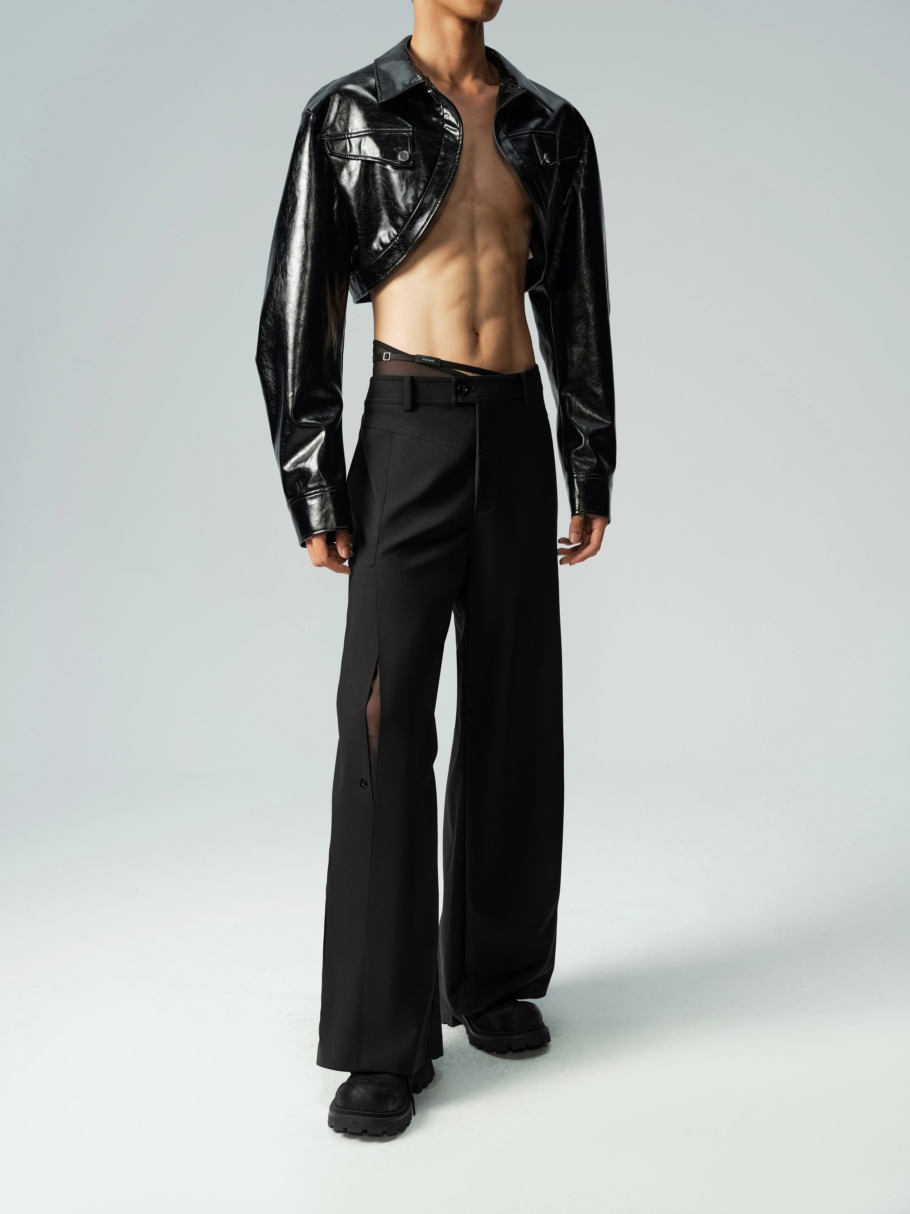 Short Glossy PU Jacket & Mesh Vest Set