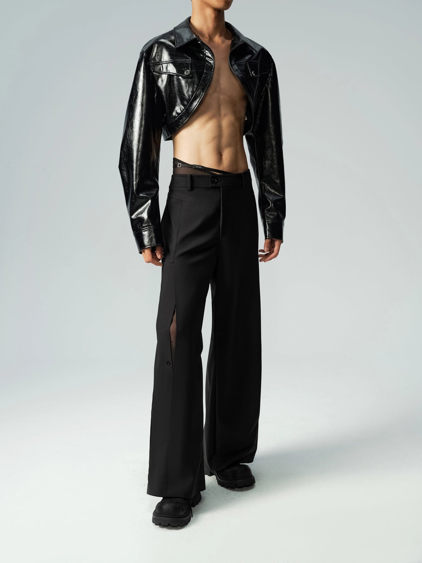 Short Glossy PU Jacket & Mesh Vest Set