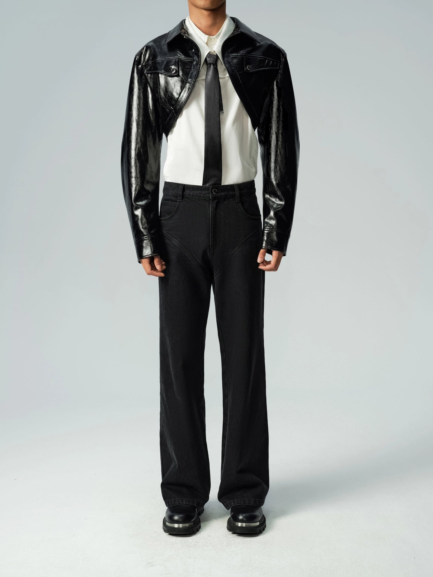 Short Glossy PU Jacket & Mesh Vest Set