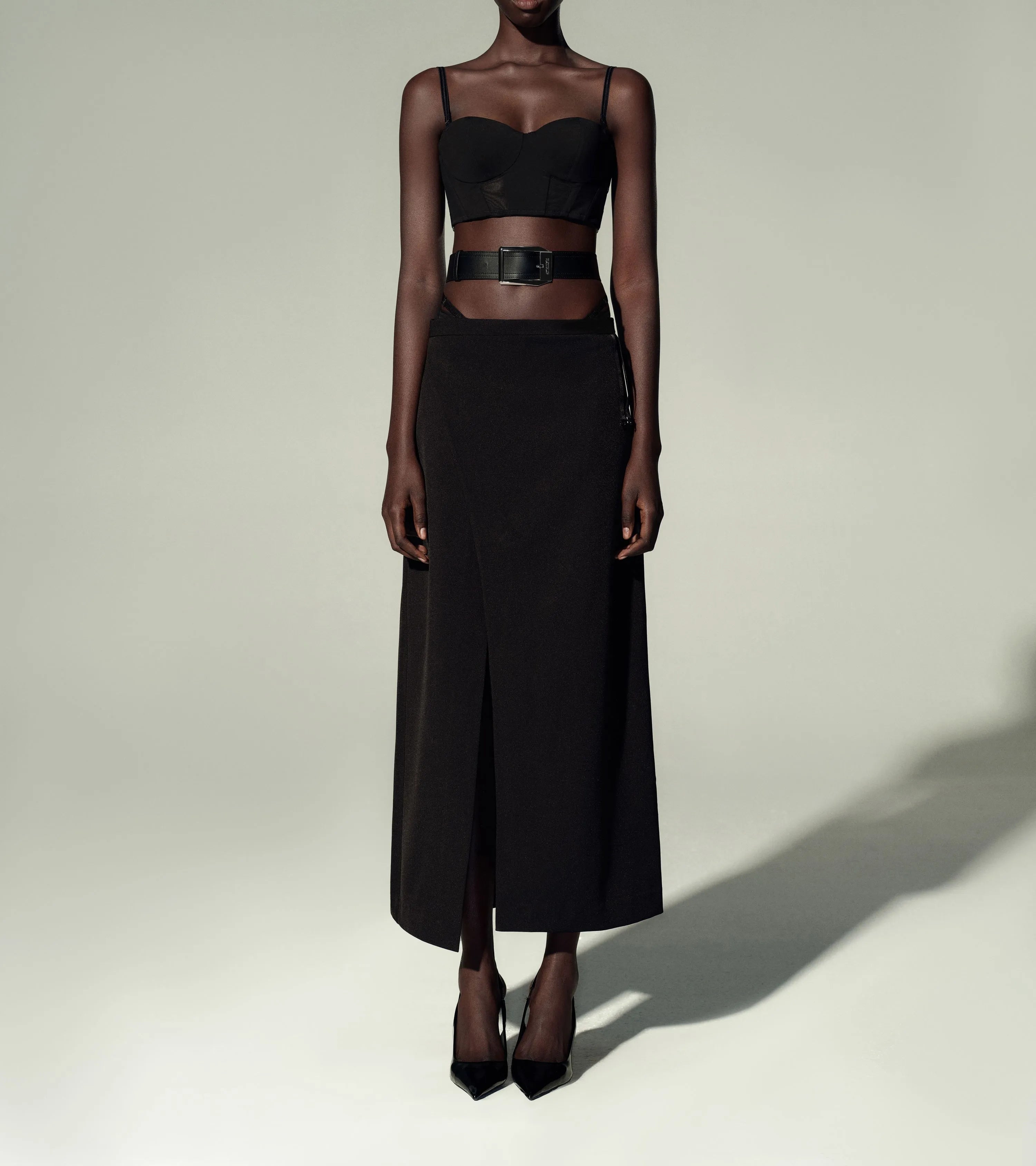 Slit Maxi Skirt & Belt