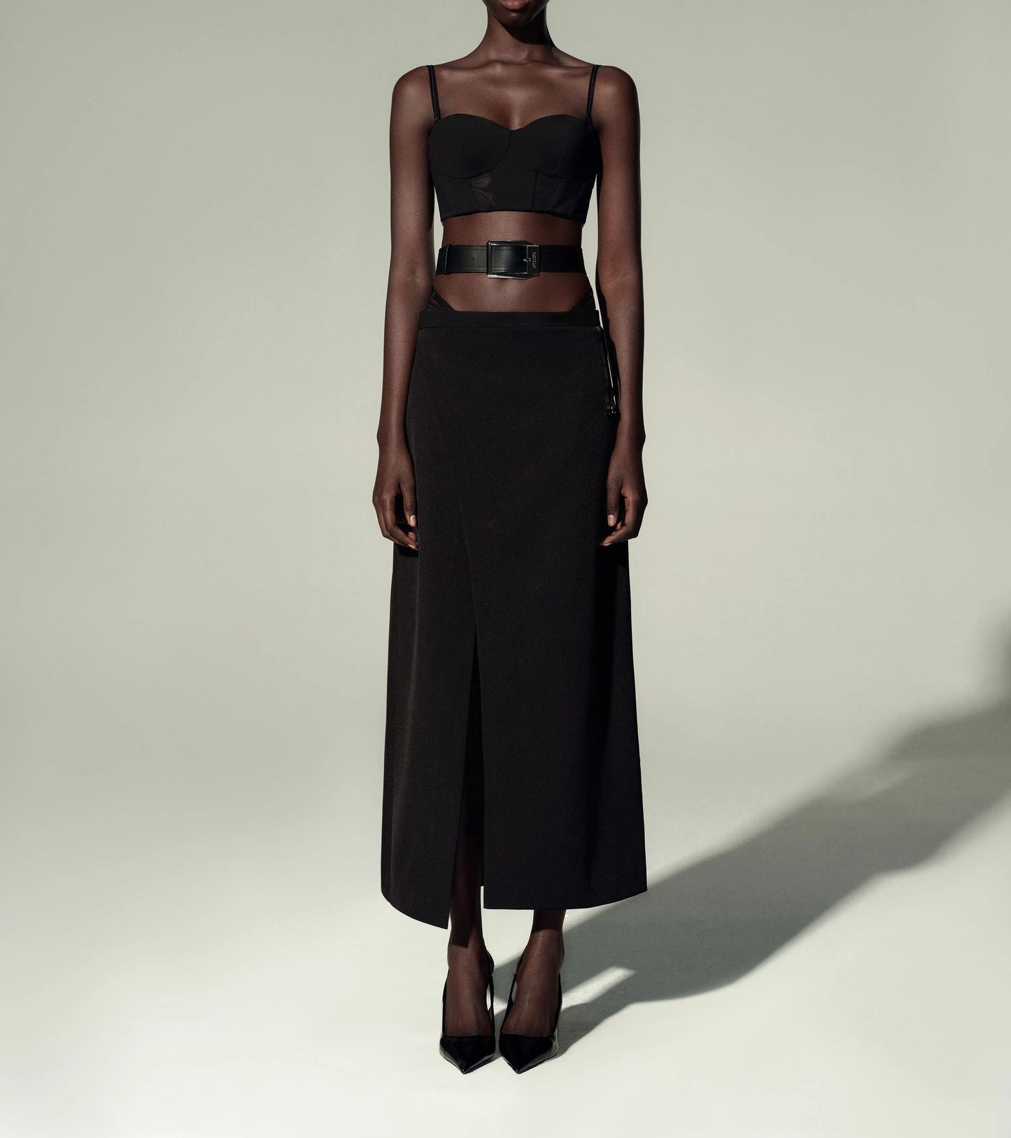 Slit Maxi Skirt & Belt