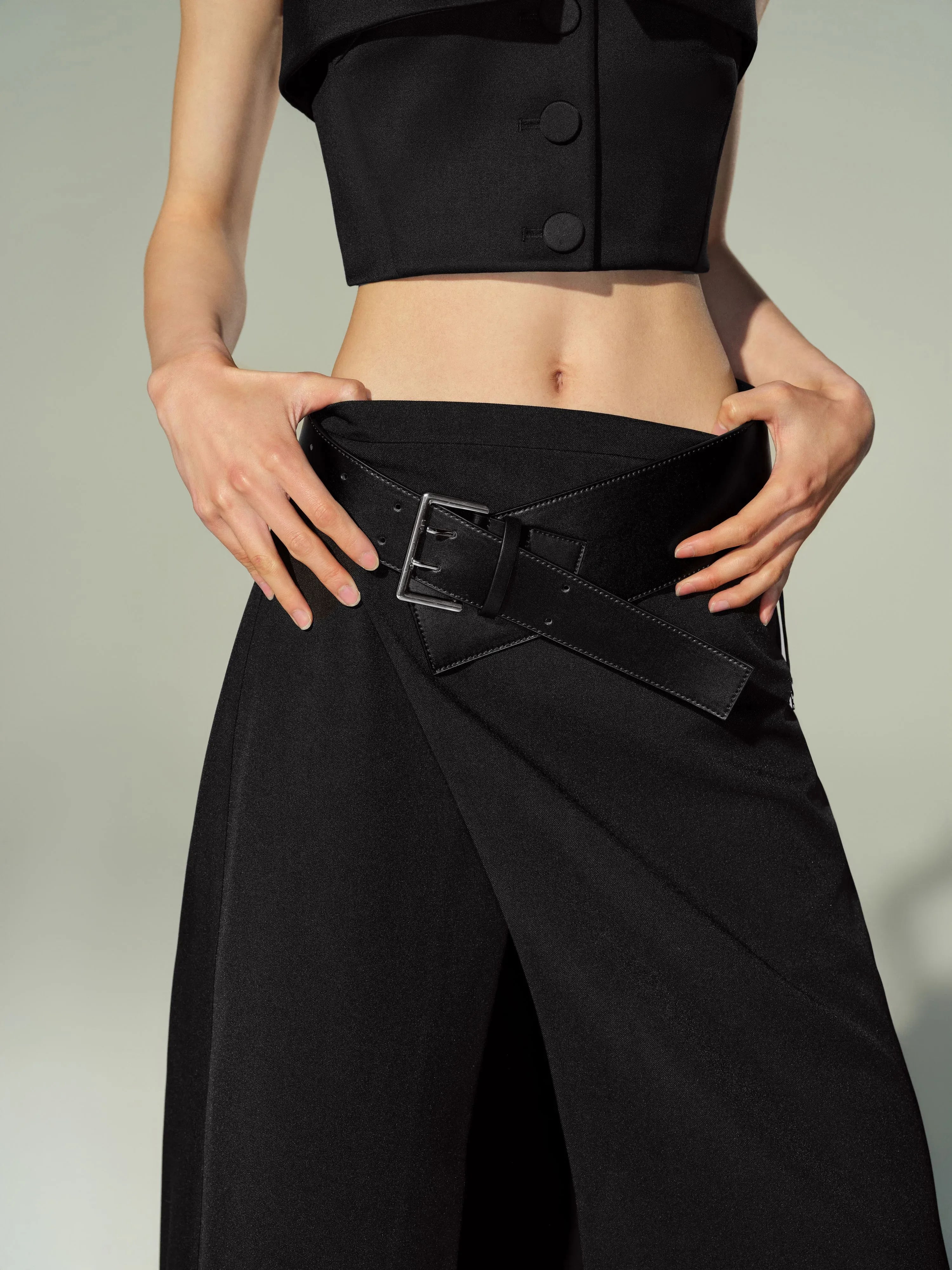 Slit Maxi Skirt & Belt